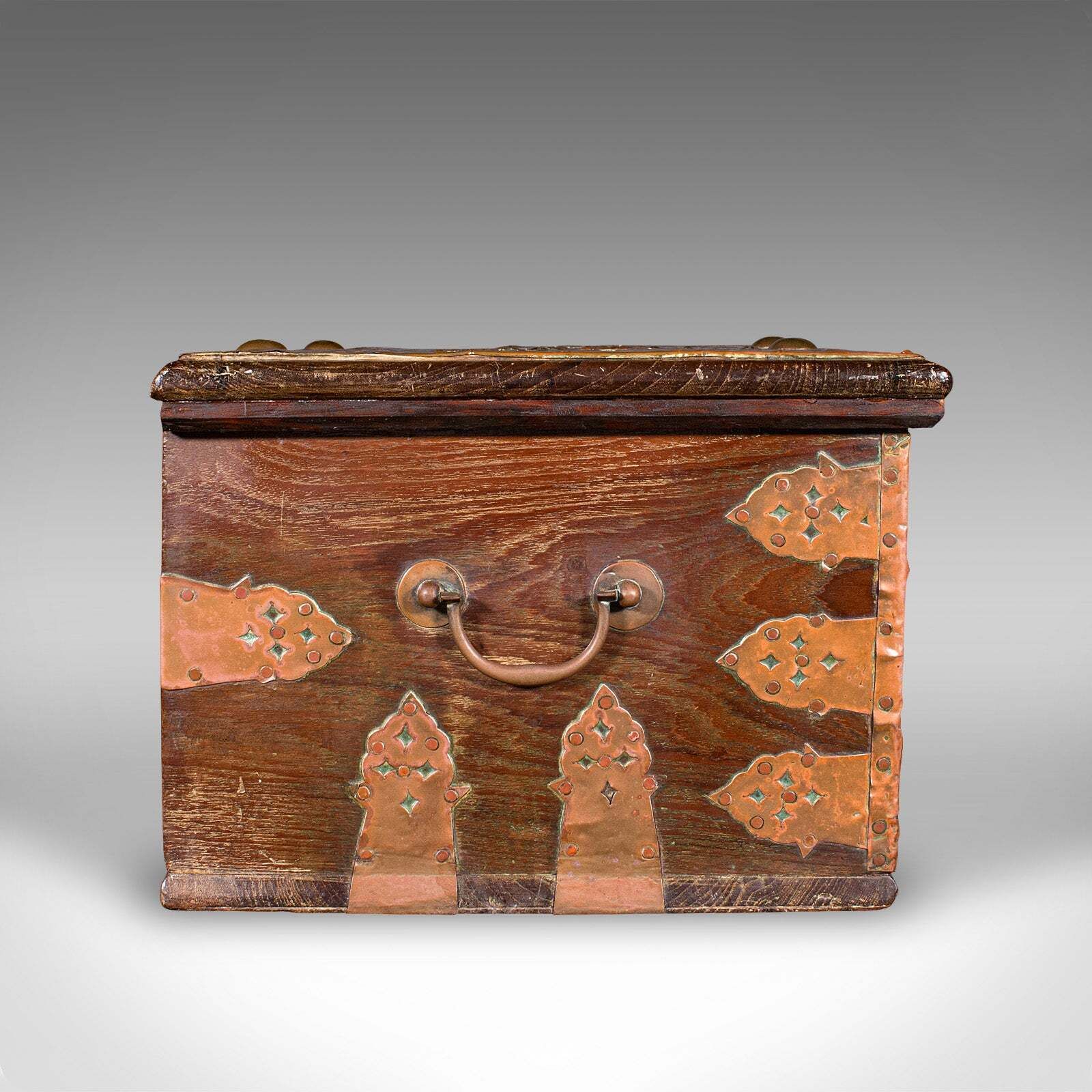 Small Antique Zanzibar Chest, East African Teak, Brass, Travel Trunk, Victorian photo Furniture