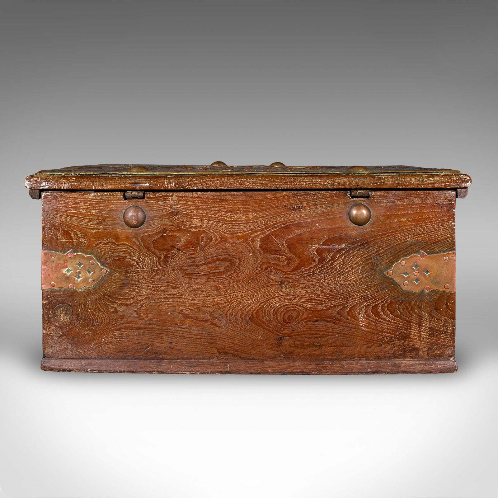 Small Antique Zanzibar Chest, East African Teak, Brass, Travel Trunk, Victorian photo 1323.0