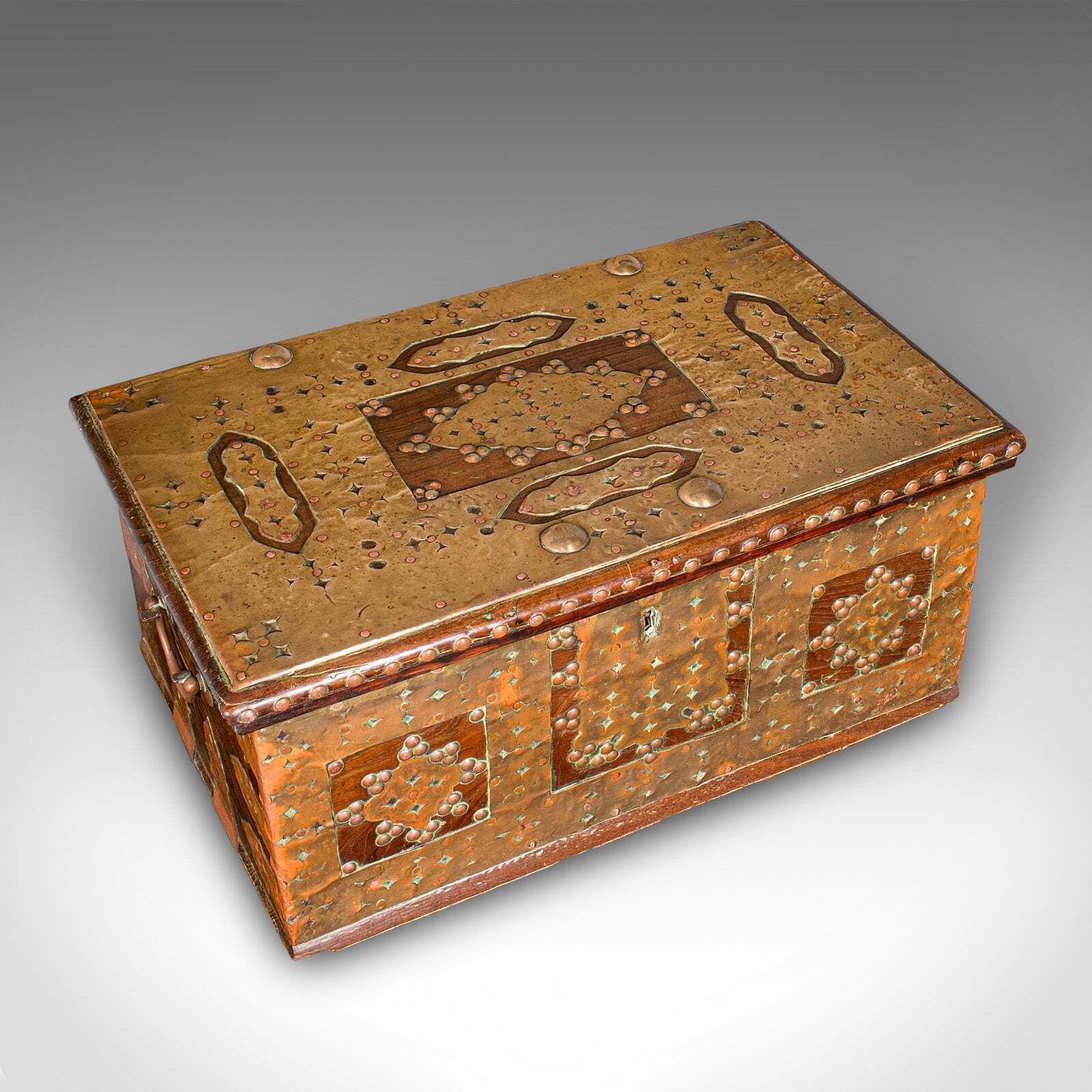 Small Antique Zanzibar Chest, East African Teak, Brass, Travel Trunk, Victorian photo buy