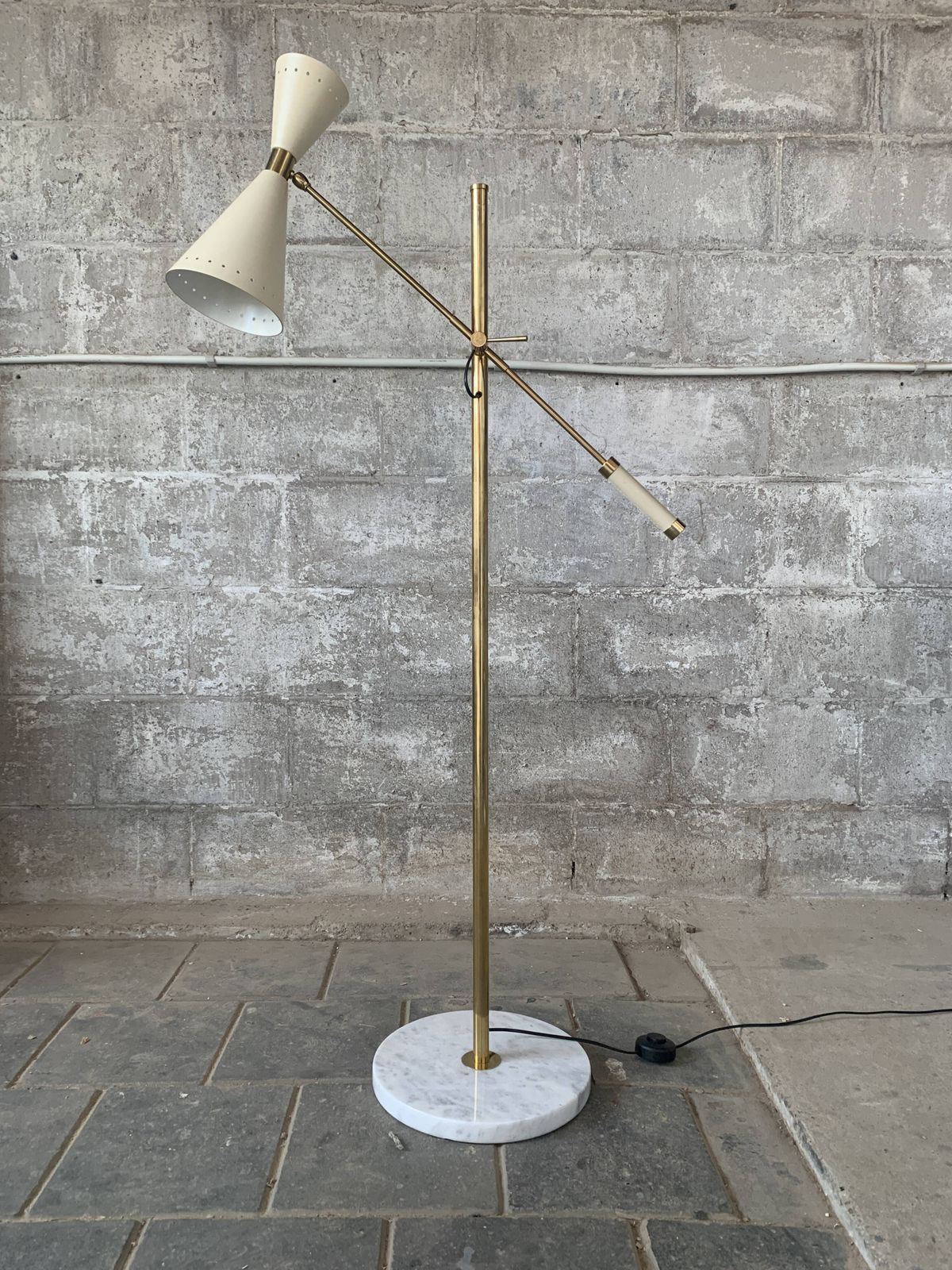 1981.0 Midcentury Brass And Marble Diablo Floor Lamp, Italy 1960s photo