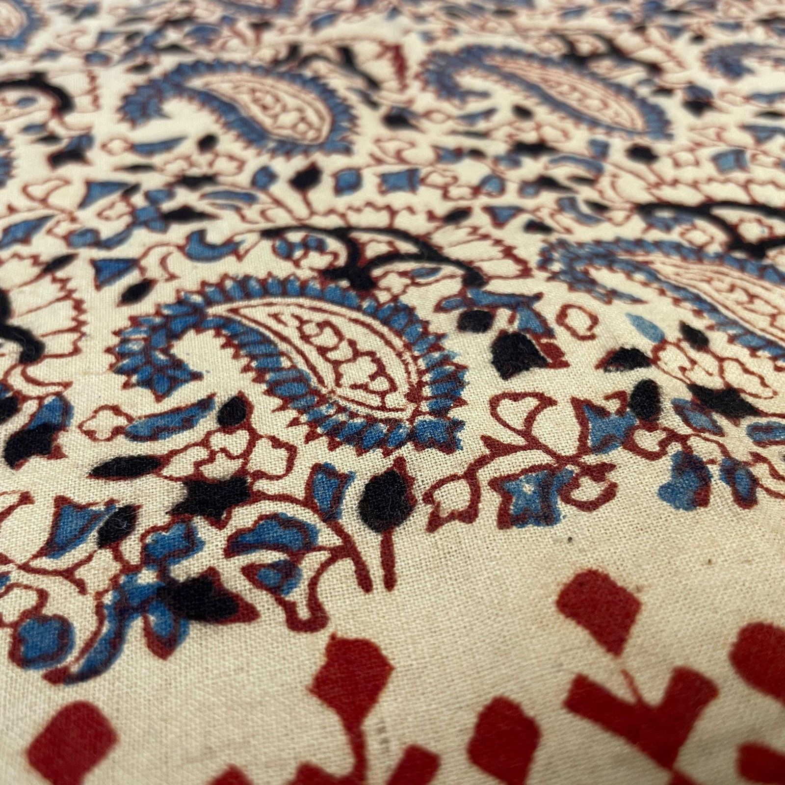 2x Vintage Indian Printed Cloth Fabric Red Blue Paisley Old Tapestry Handmade Craft India Traditional Decorative Table Display Mat Square photo 55.0