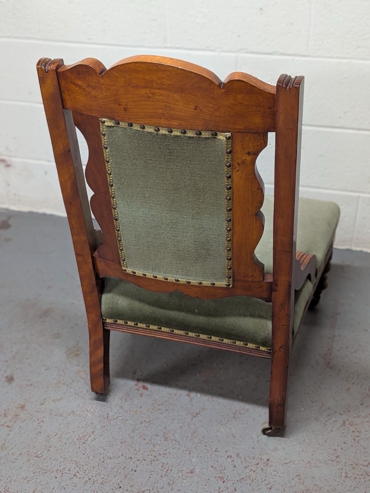 Edwardian Satin Walnut Green Upholstered Large Fireside/Nursing Chair photo for sale