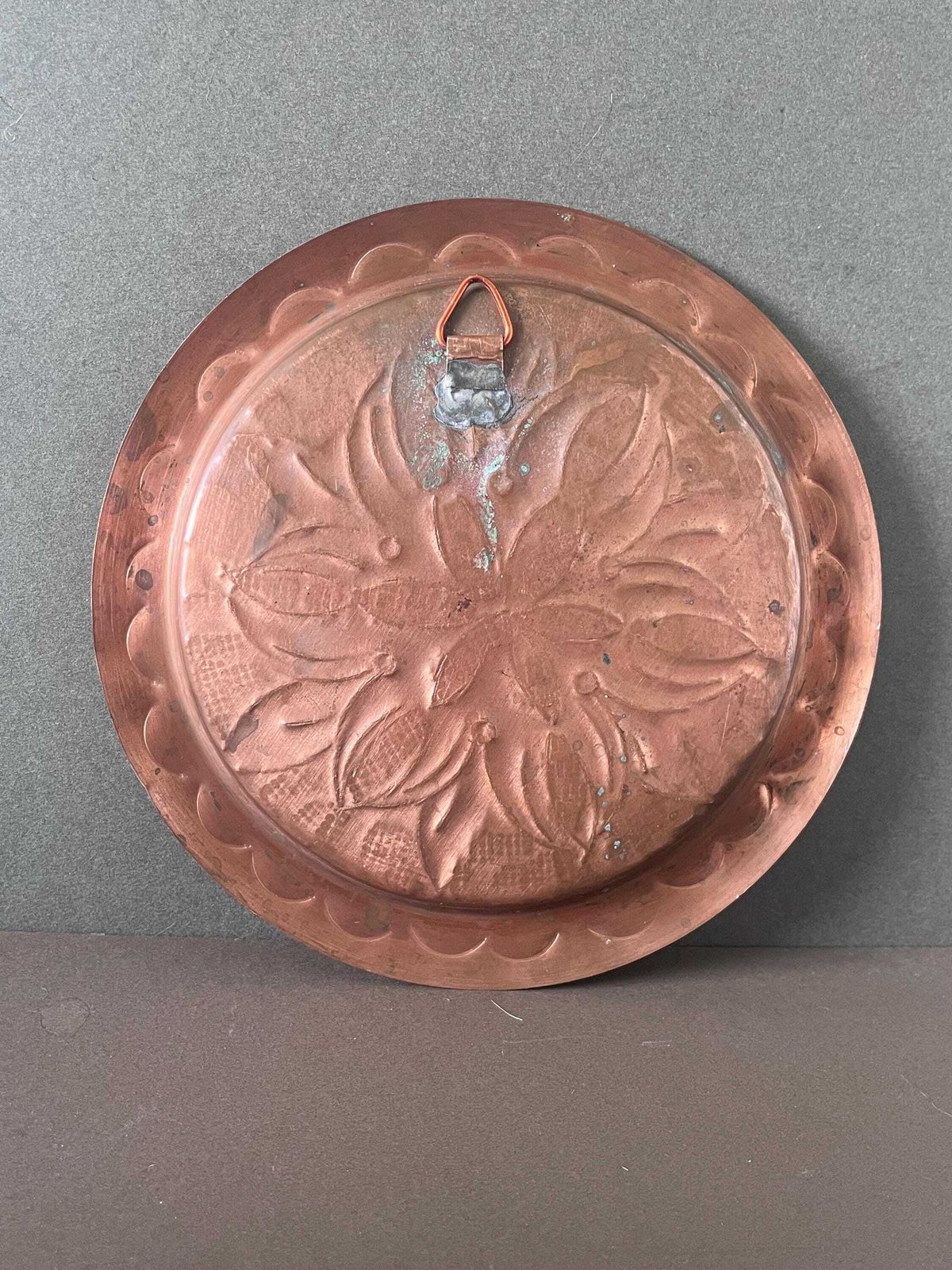 Arts And Craft Decorative Copper Charger.Antique Chased Copper Tray.Boho Home Decor.Farmhouse Decor.Copperware.Decorative Copperware. photo vinterior