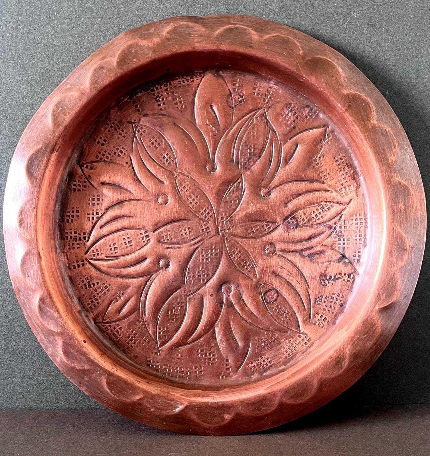 photo furniture Arts And Craft Decorative Copper Charger.Antique Chased Copper Tray.Boho Home Decor.Farmhouse Decor.Copperware.Decorative Copperware.