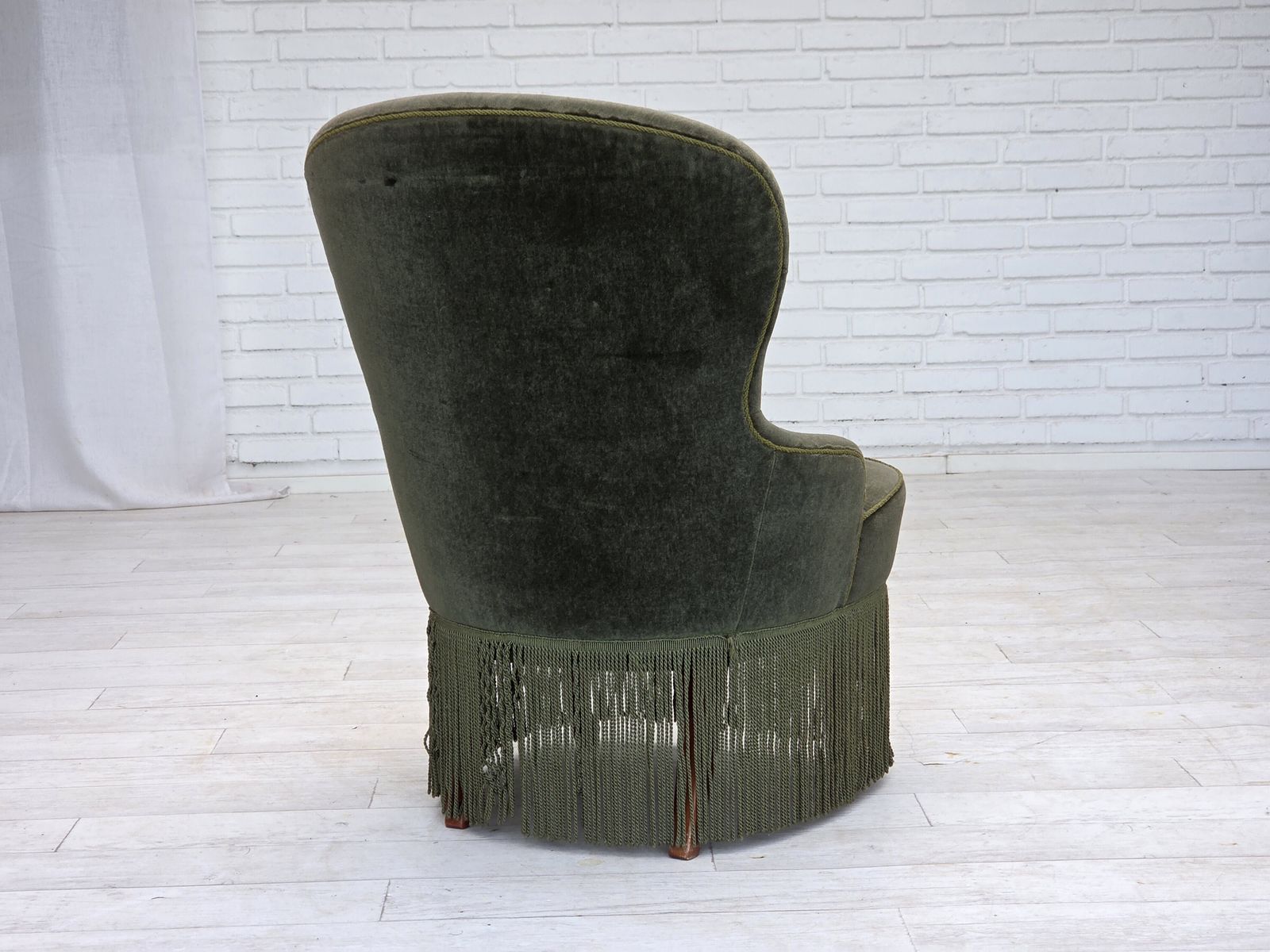 1970s, Danish Side Chair, Green Furniture Velour, Beech Wood Legs. photo buy
