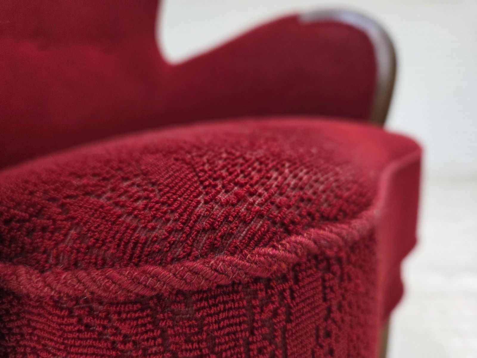 1960s, Danish Armchair, Original Condition, Wool Fabric, Beech Wood Legs. photo vintage