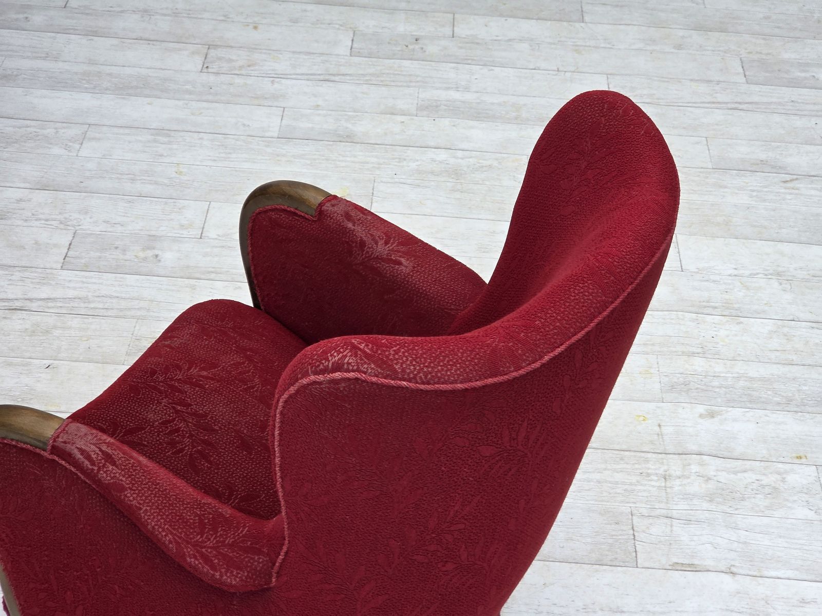 1080.0 1960s, Danish Armchair, Original Condition, Wool Fabric, Beech Wood Legs. photo