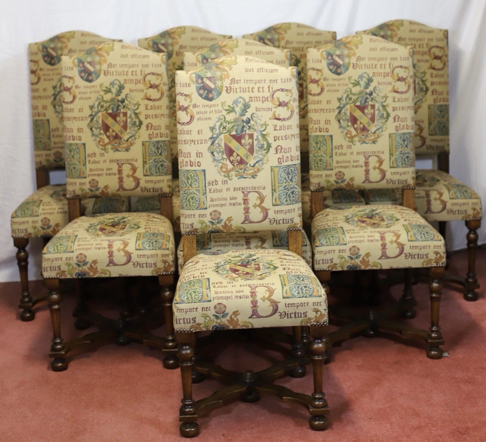 Taylor&Co Stunning Set Of Eight Oak Upholstered Dining Chairs photo furniture