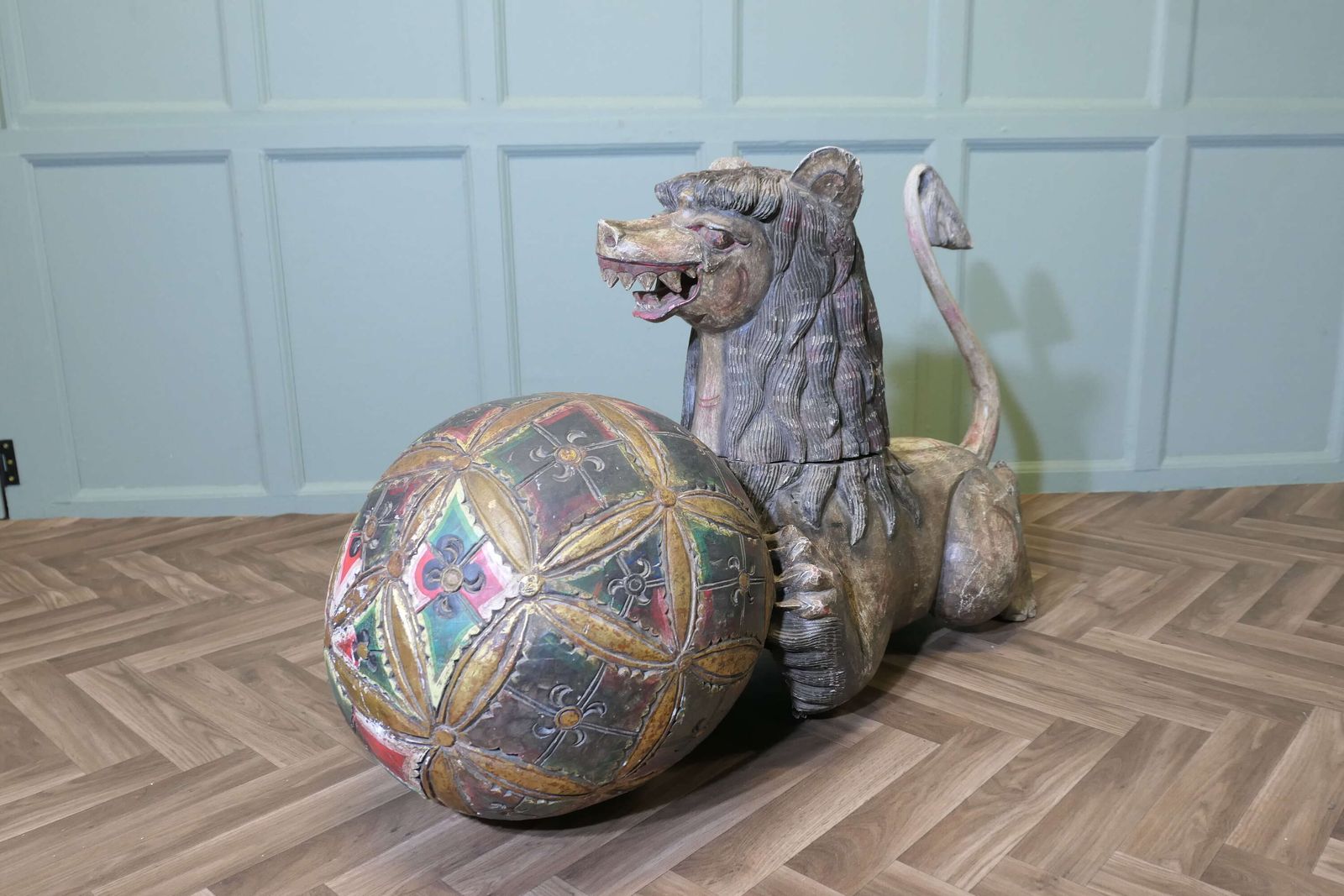 Large Carved And Painted Temple Lion, Pixiu Or Foo Dog photo vinterior