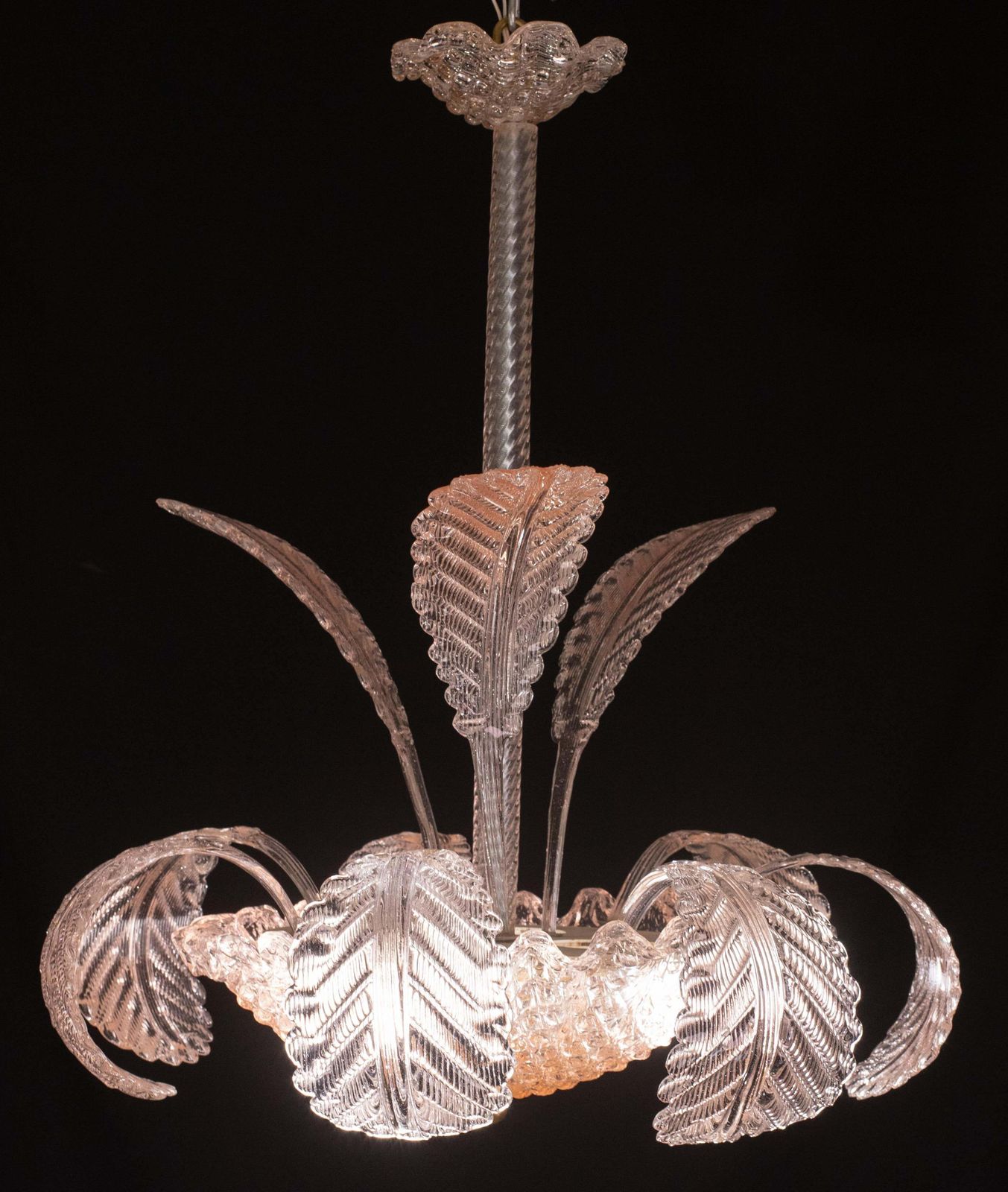 photo buy Pink Art Decò Barovier E Toso Chandelier, Murano Glass, 1950s