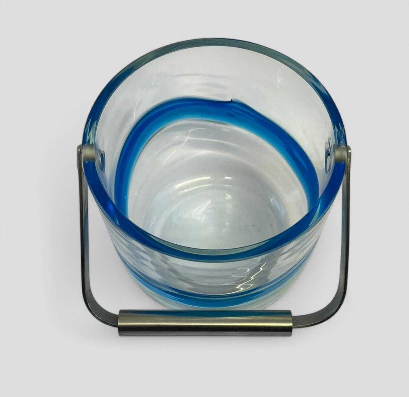 Vintage Mid Century Blue Hour Hand Blown Glass Ice Bucket & Tongs By Holmegaard Denmark photo vinterior