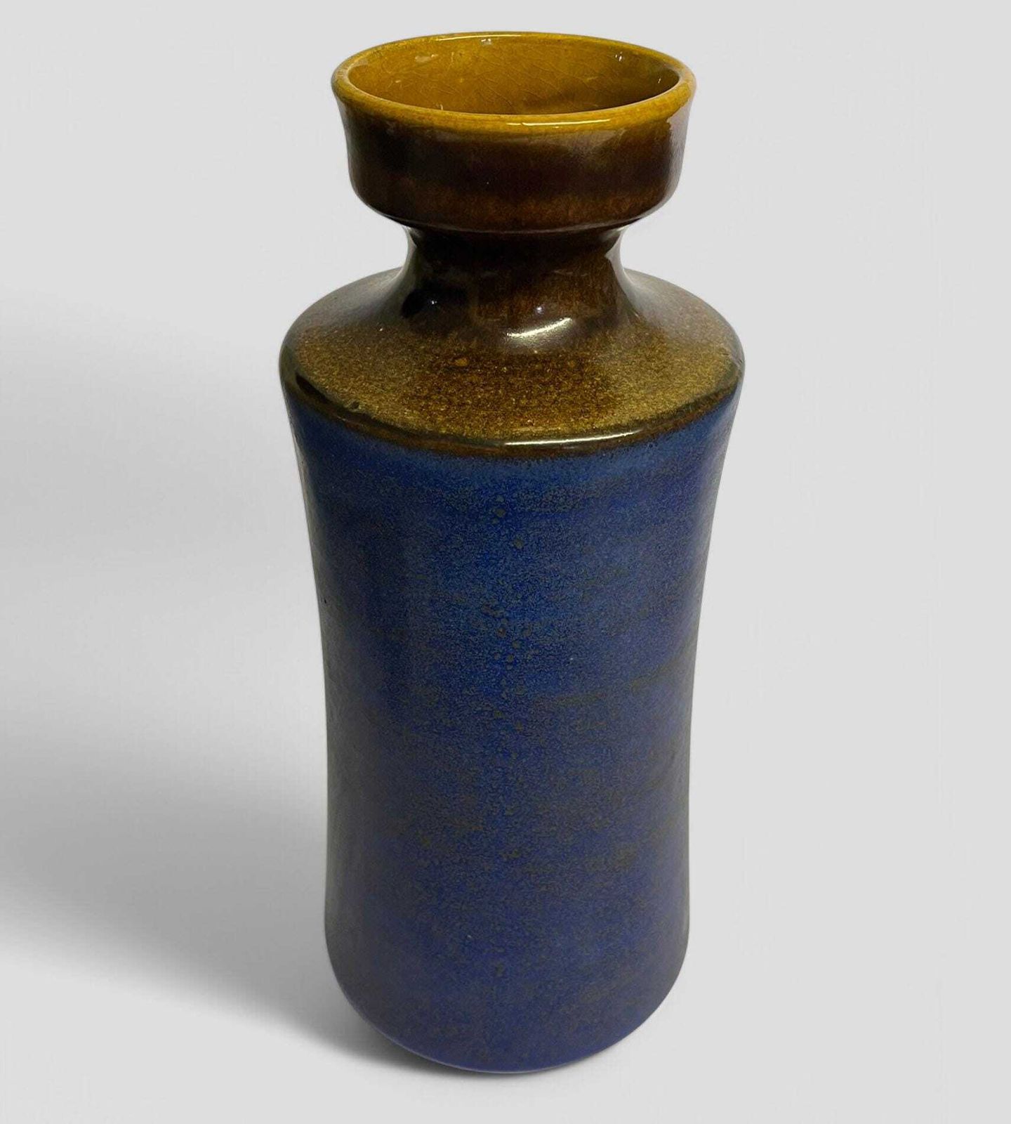 Large Mid Century Bay Keramik Blue & Mustard Glazed Ceramic Fat Lava West German Pottery Vase photo furniture