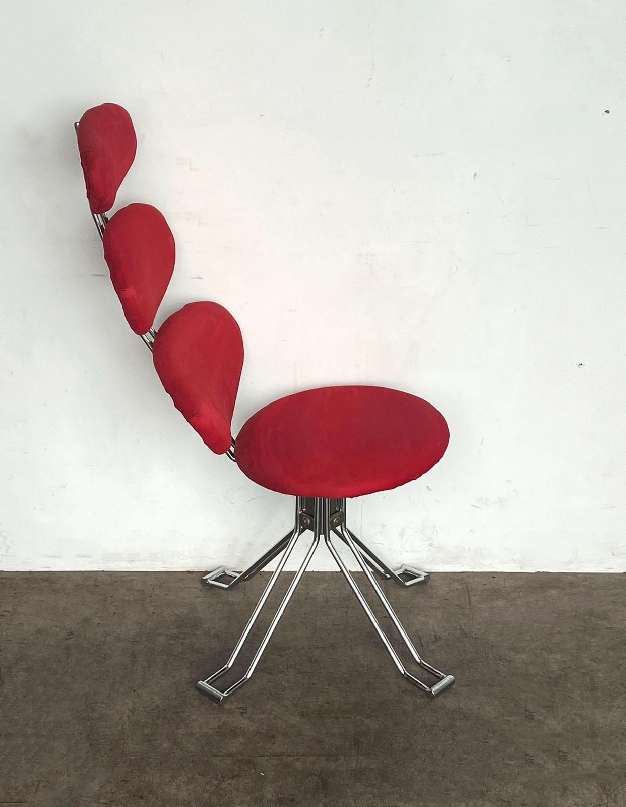 Mid Century Paul Volther Style Chrome And Red Fabric Swivel Chair / Lounge Chair photo for sale