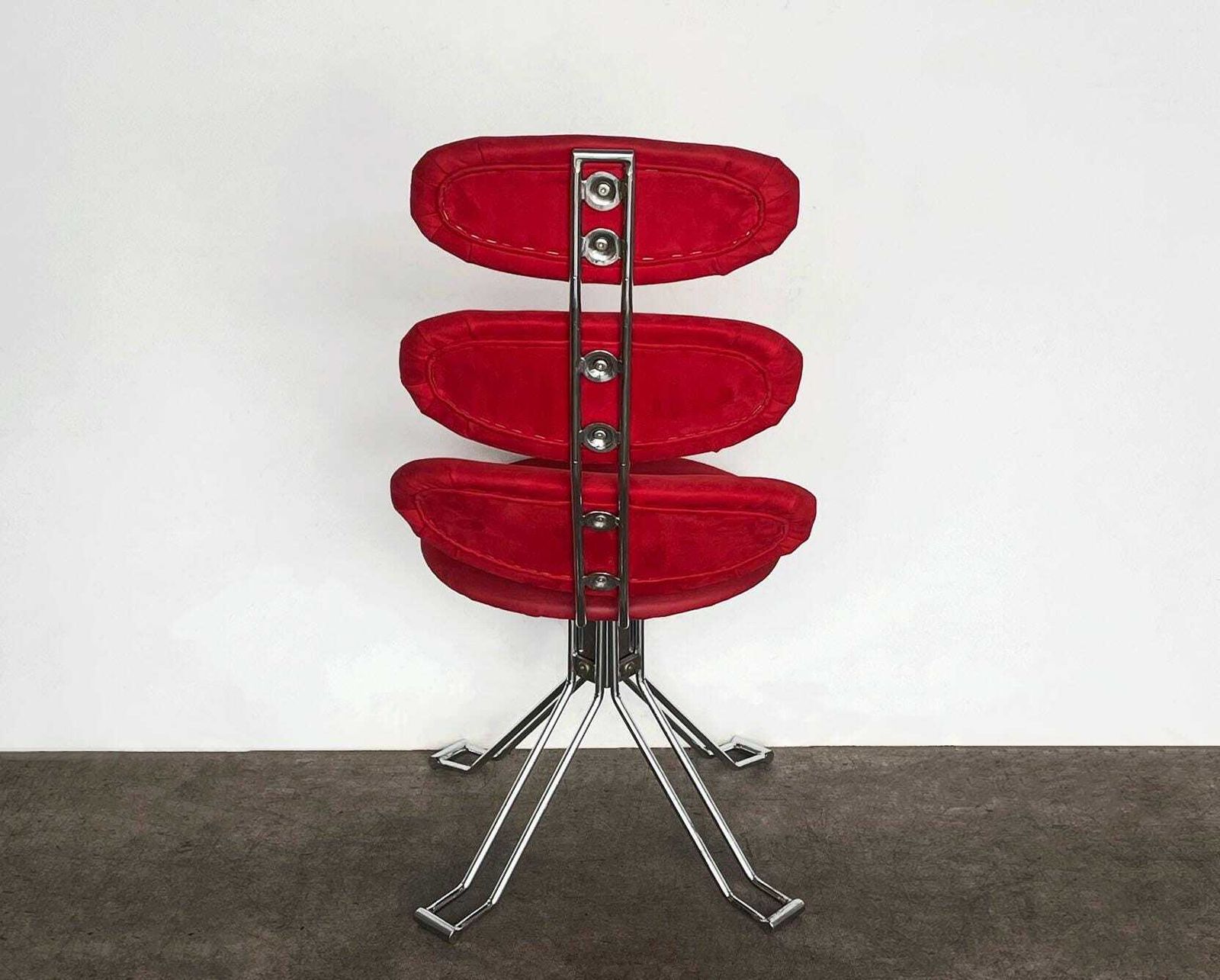 Mid Century Paul Volther Style Chrome And Red Fabric Swivel Chair / Lounge Chair photo Furniture