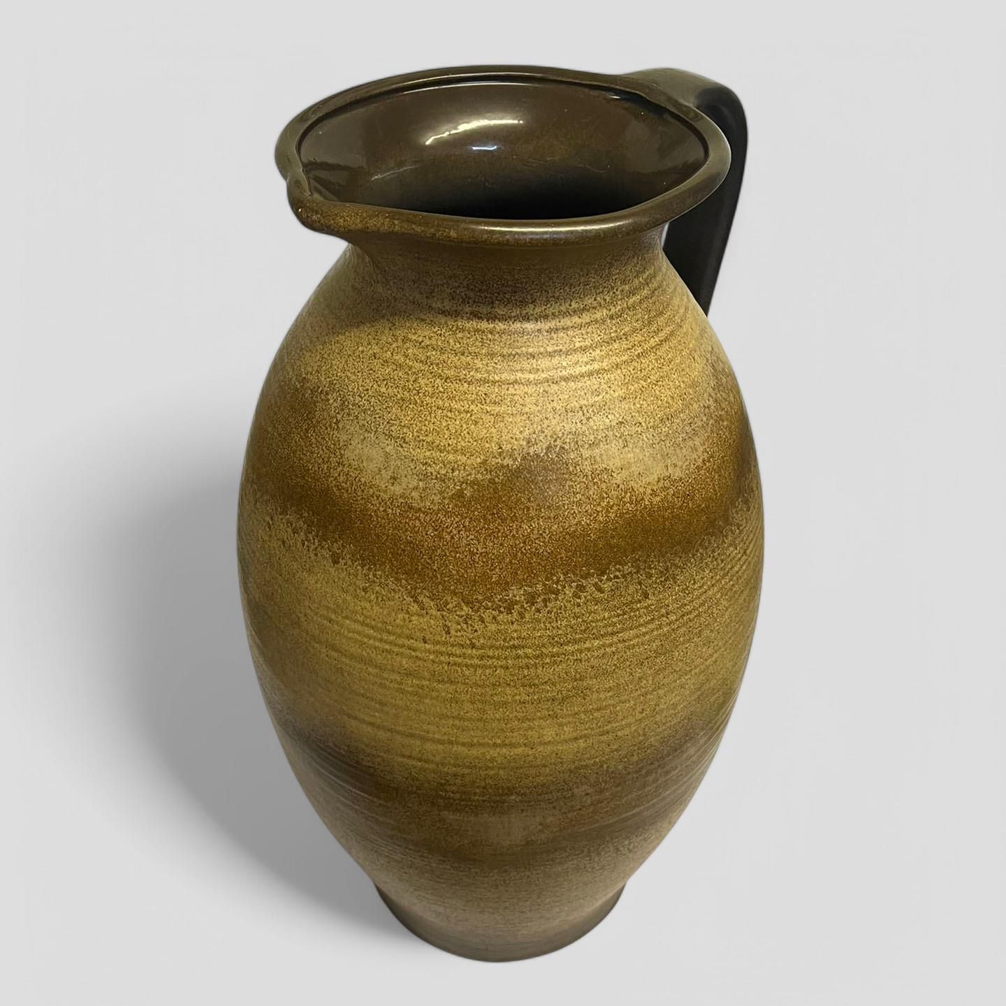 Large Mid Century Scheurich Brown Glazed Ceramic Fat Lava West Germany Pottery Vase / Jug 603 42 photo vinterior