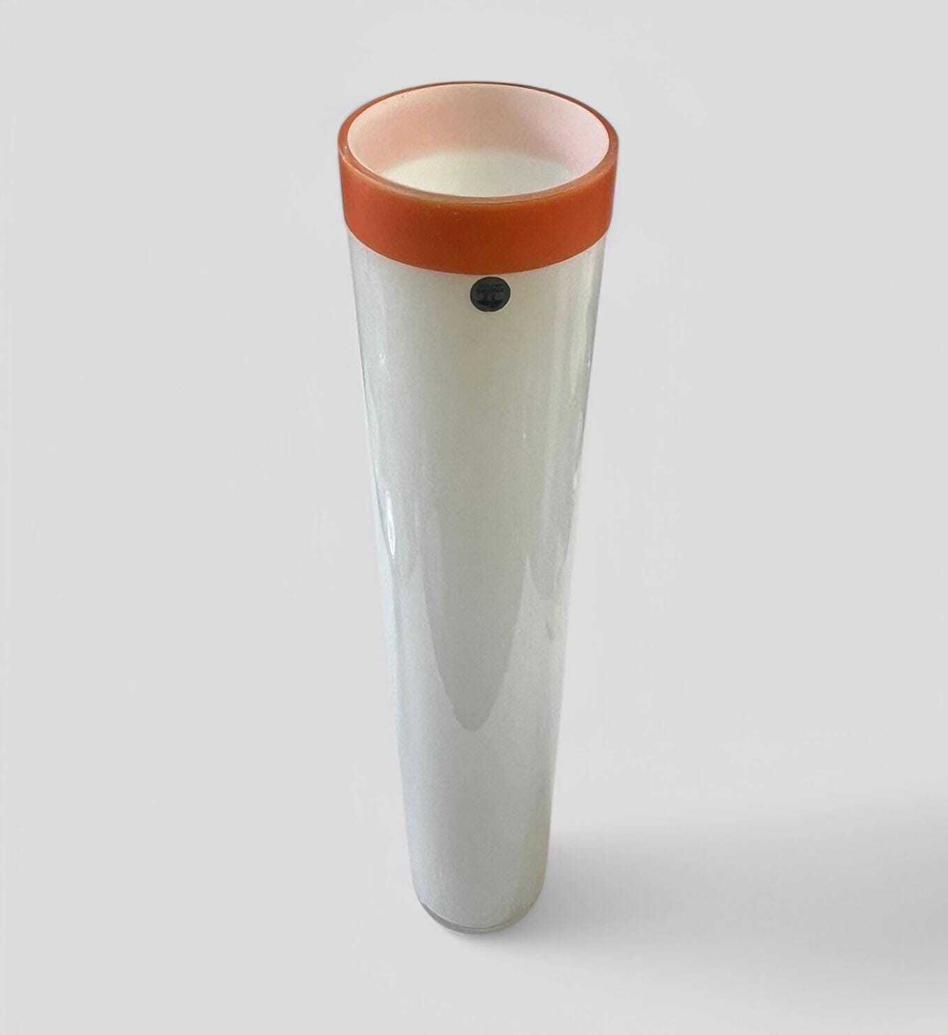 Rare Set Of Three Mid Century White And Orange Glass Cylindrical Vases By Ekenas Sweden photo vinterior
