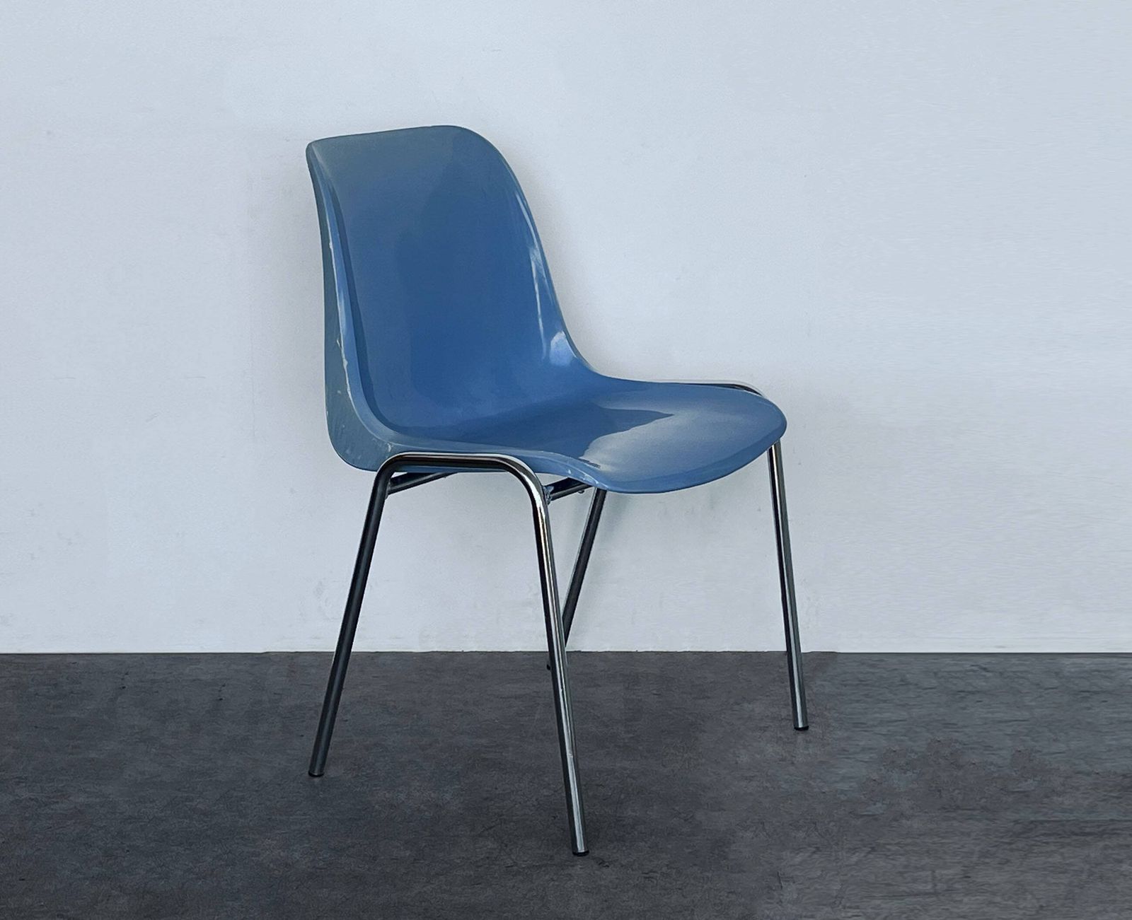Vintage Mid Century Blue Helmut Starke Design Stacking Chairs By Primo Furniture (Eight Available)