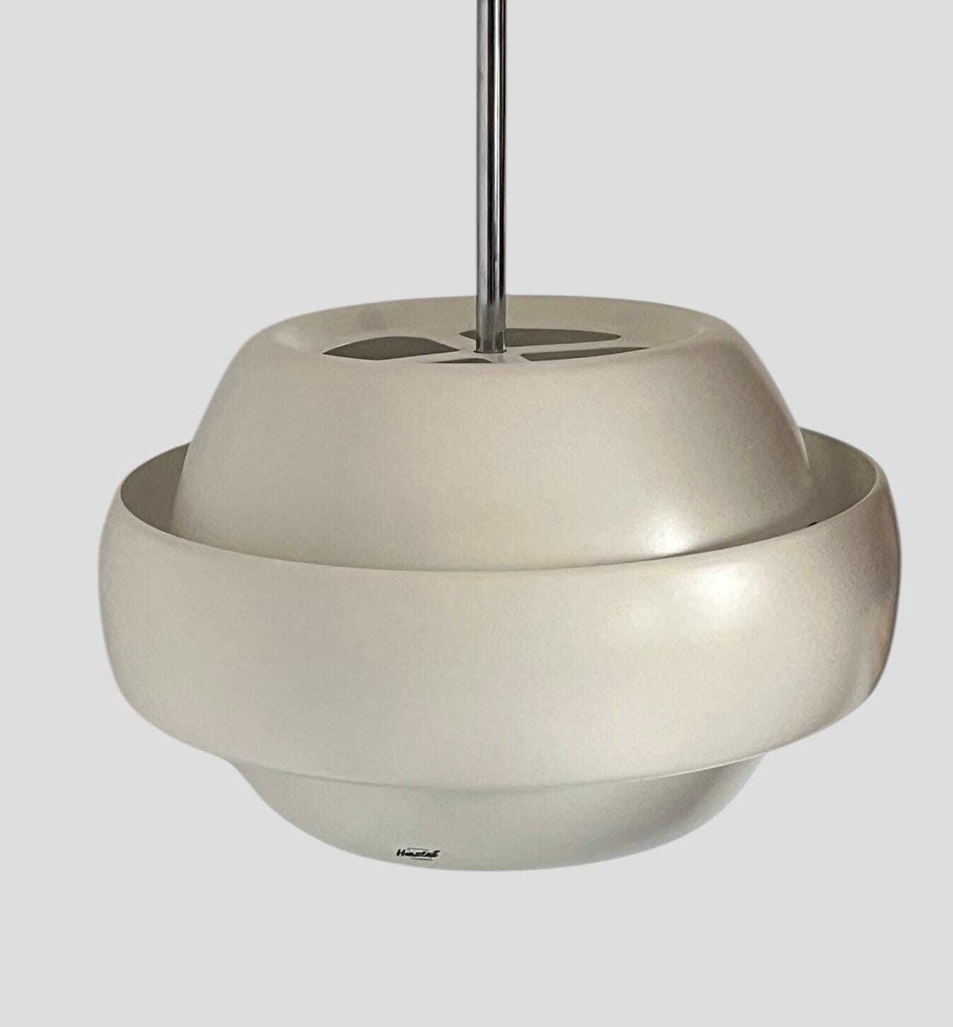 Mid Century Modern Danish White Metal Ceiling Pendant Light 'Viva' By Herstal Denmark photo for sale
