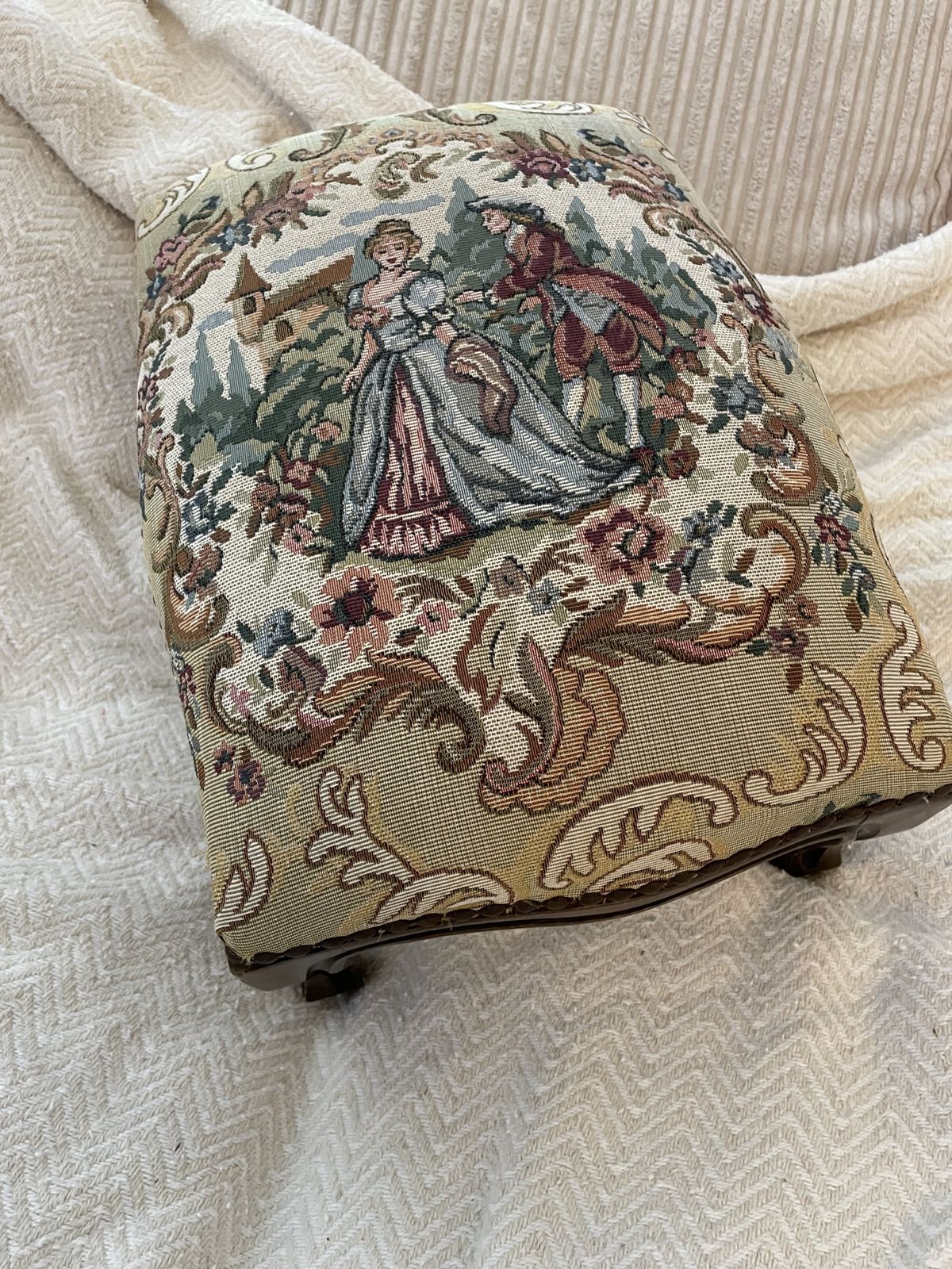 Vintage Prince And Princess Tapestry Footstool photo for sale