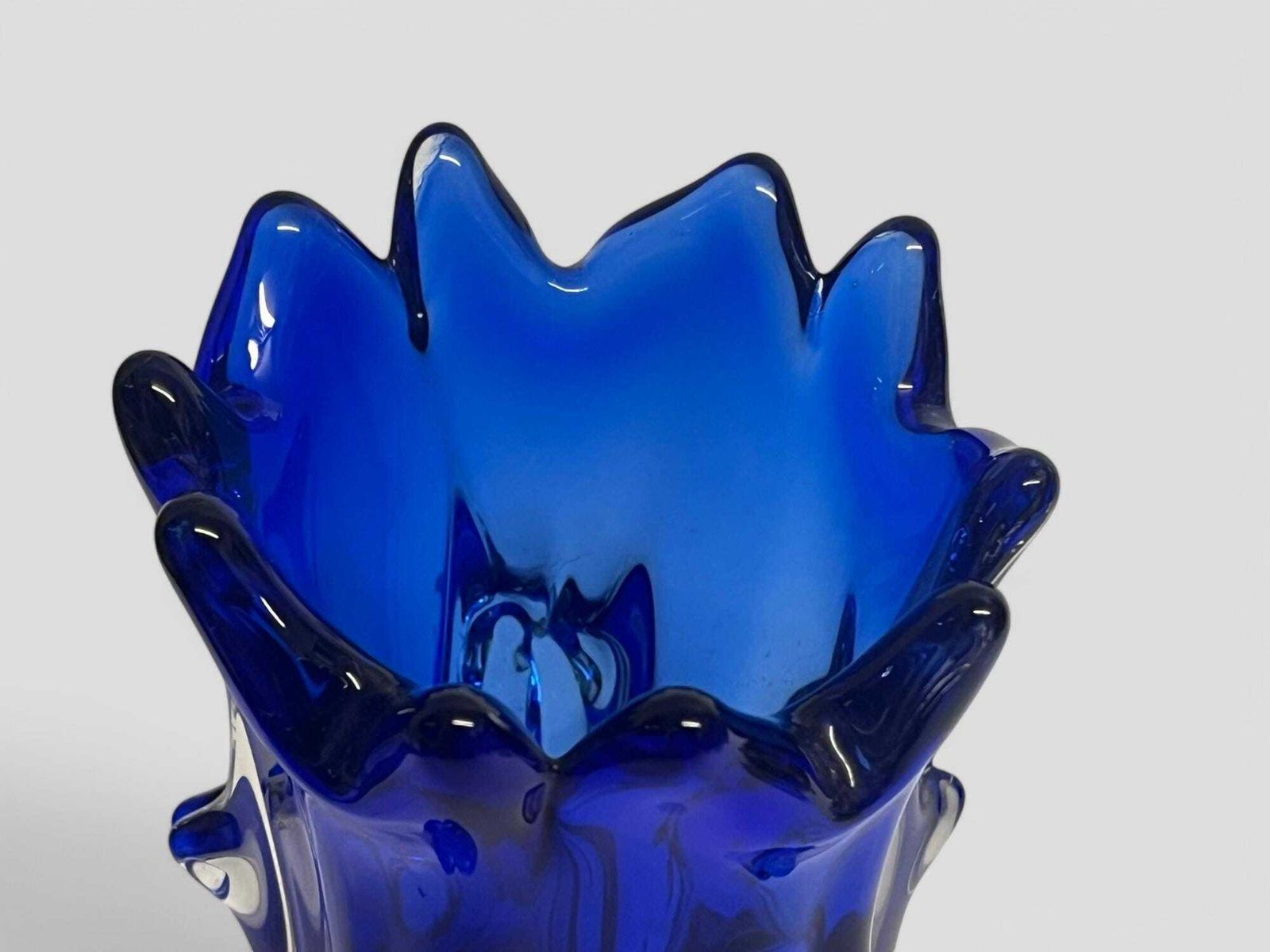 Mid Century Czech Blue Art Glass Vase Sculpture By Jaroslav Taraba For Lednicke Rovino Glassworks photo for sale