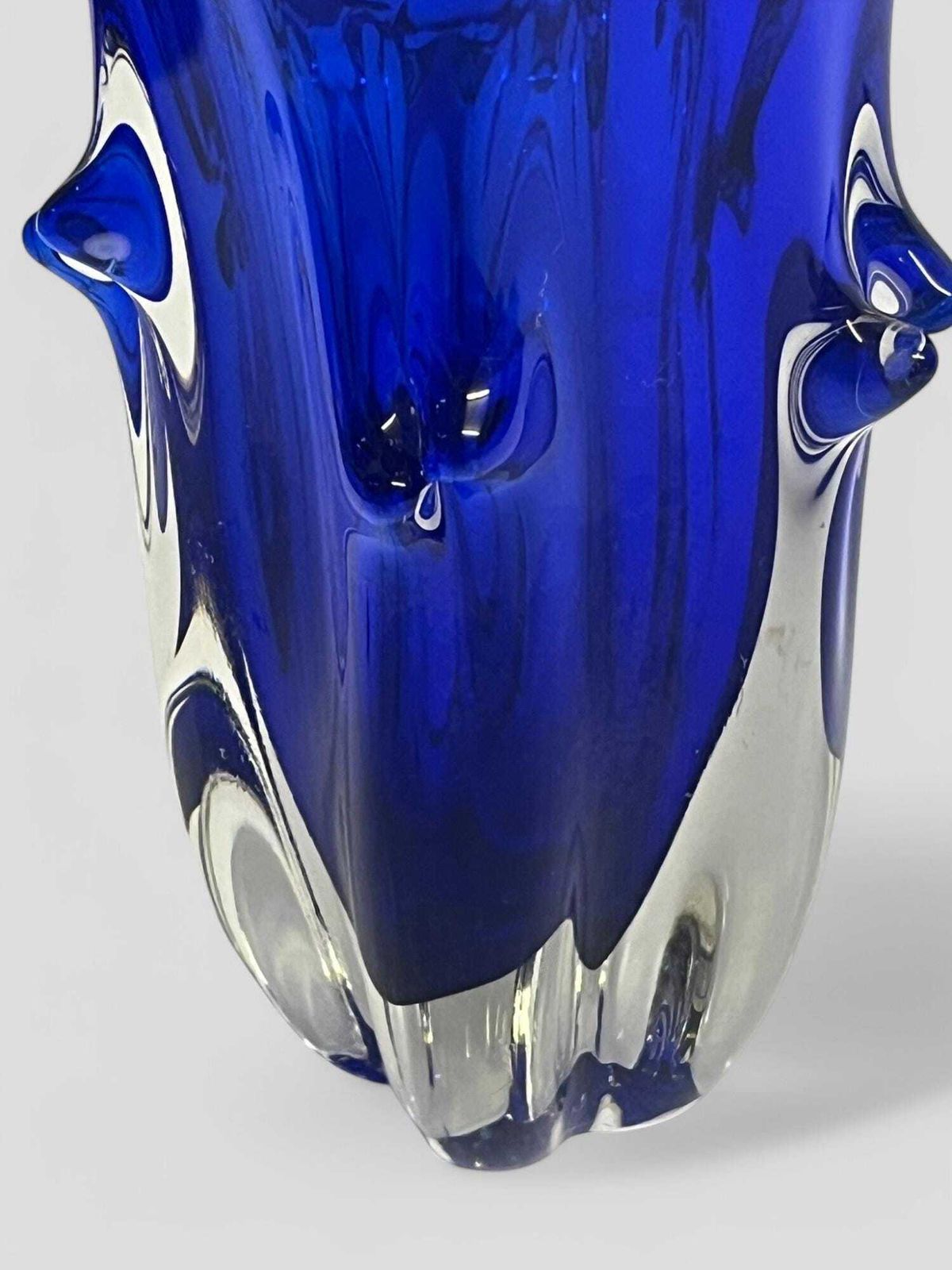 Mid Century Czech Blue Art Glass Vase Sculpture By Jaroslav Taraba For Lednicke Rovino Glassworks photo vinterior