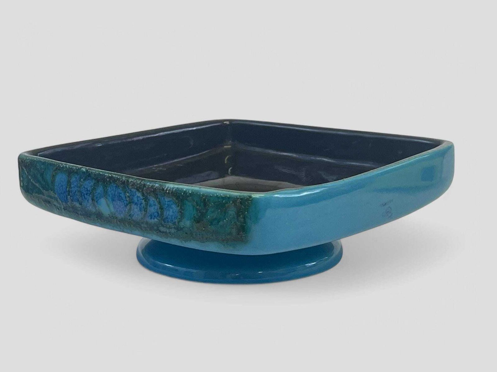 Vintage Mid Century Blue Ceramic Square Planter Dish / Bowl / Plant Pot Stand By Strehla Germany photo furniture