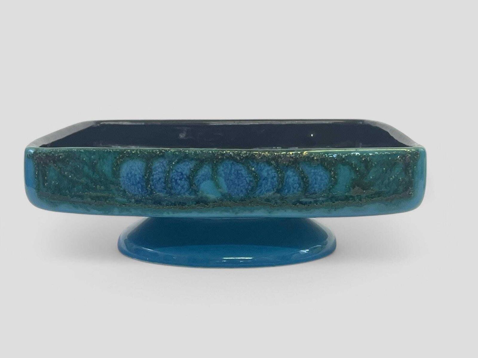 Vintage Mid Century Blue Ceramic Square Planter Dish / Bowl / Plant Pot Stand By Strehla Germany photo for sale