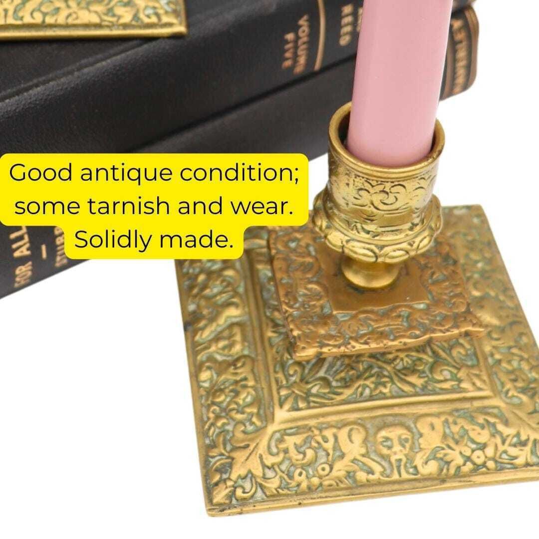 Antique Victorian Brass Candlesticks In The Gothic Revival Style, Ornate Brass Candle Holders photo Home Decor