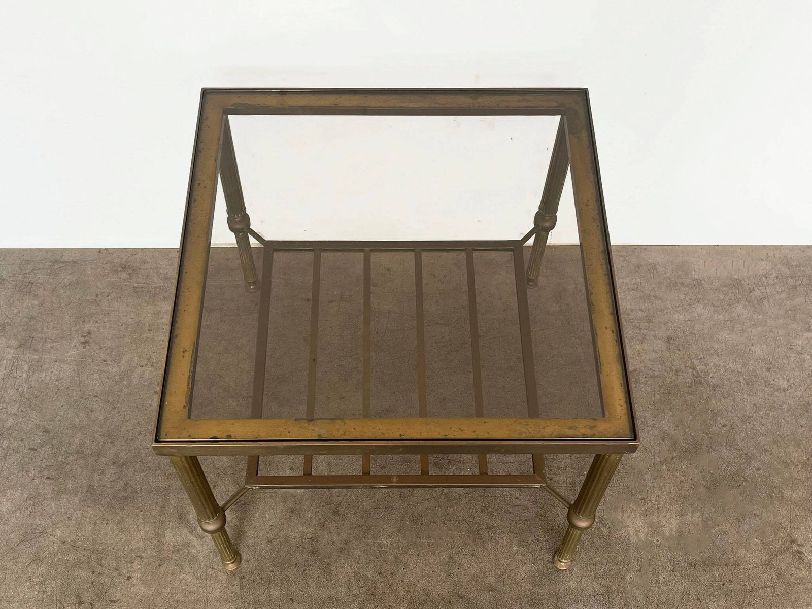 Original Vintage Mid Century French Regency Style Brass & Glass Square Coffee / Side Table photo 270.0