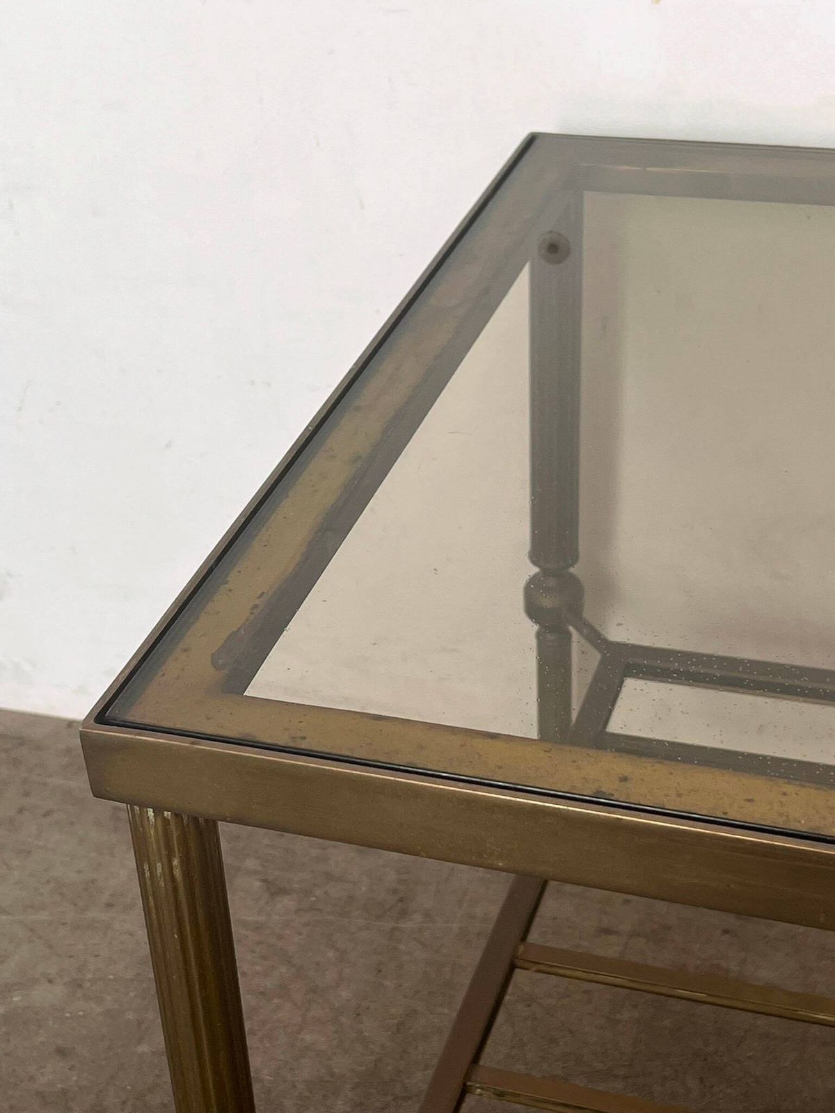 Original Vintage Mid Century French Regency Style Brass & Glass Square Coffee / Side Table photo vintage