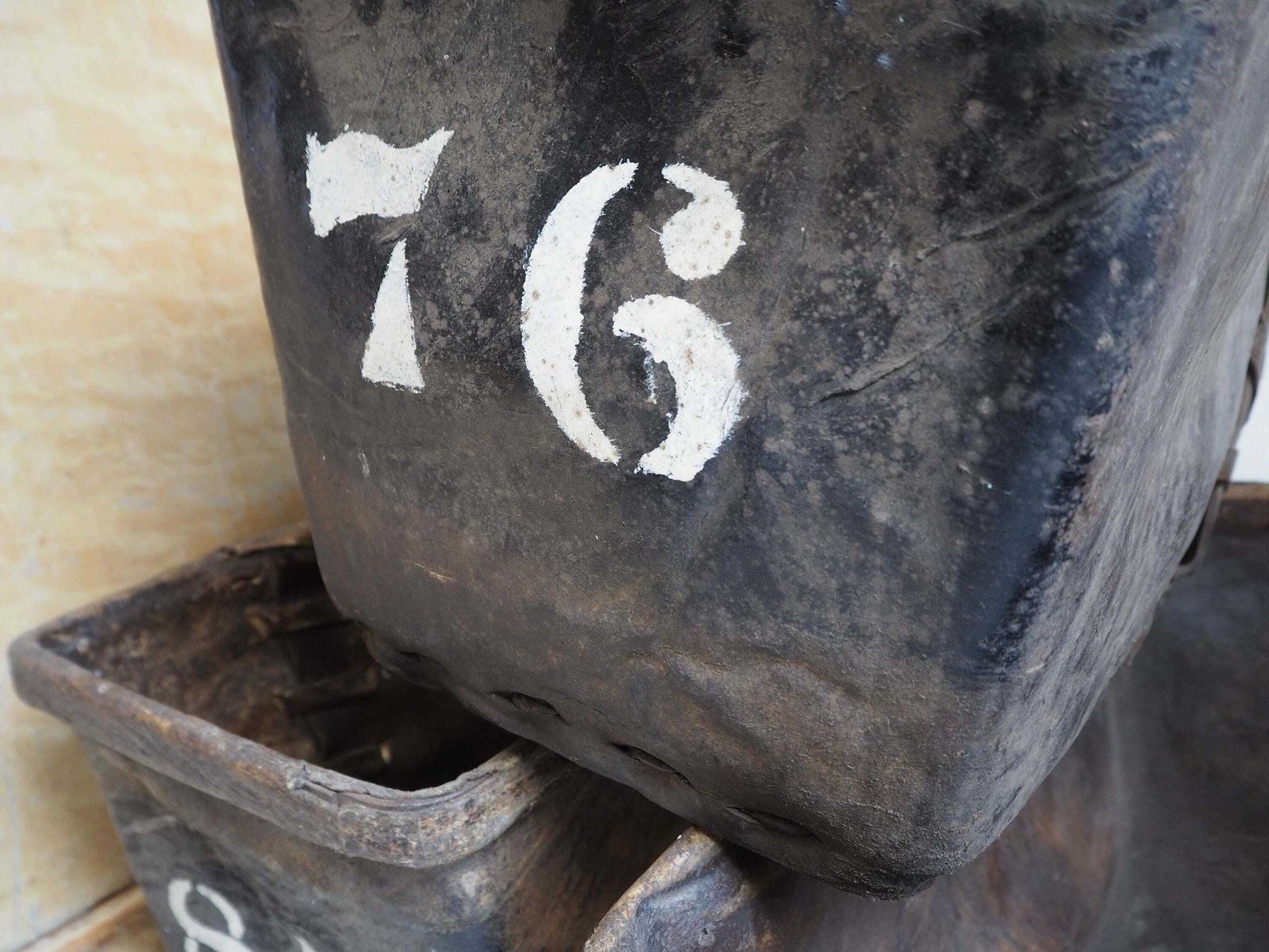 Antique Vintage 19th Century Buffalo Rawhide Mill Bucket / Industrial Factory Bin (Sold Individually) photo furniture