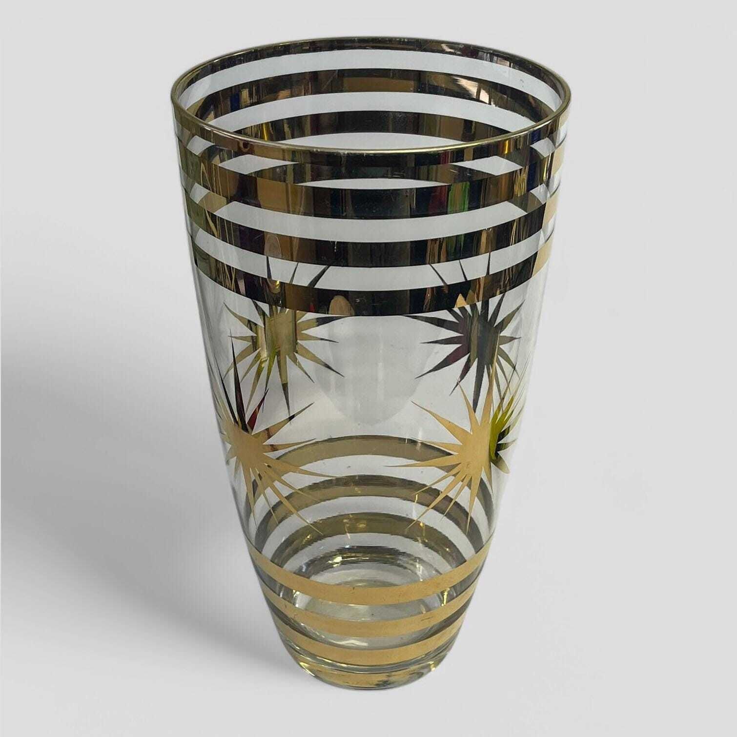 Large Mid Century Gilt Star & Banded Clear Glass Vase photo furniture