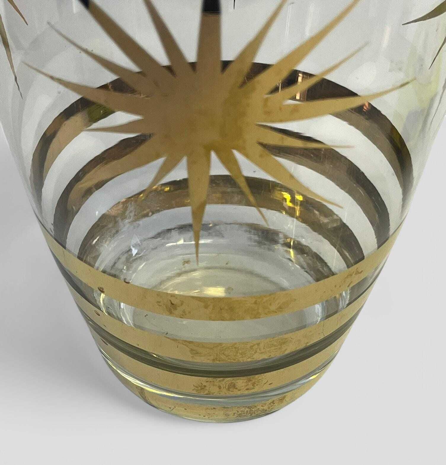 Large Mid Century Gilt Star & Banded Clear Glass Vase photo vinterior
