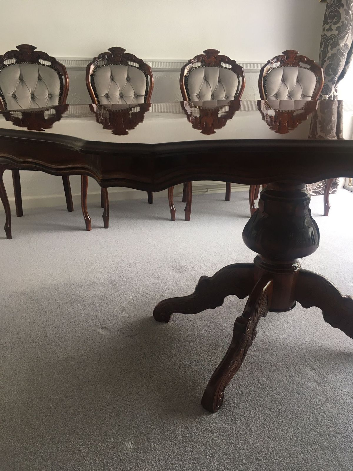 Dining Table With 6 Chairs. Reduced! Italian Inspired Design Upholstered In Grey photo for sale