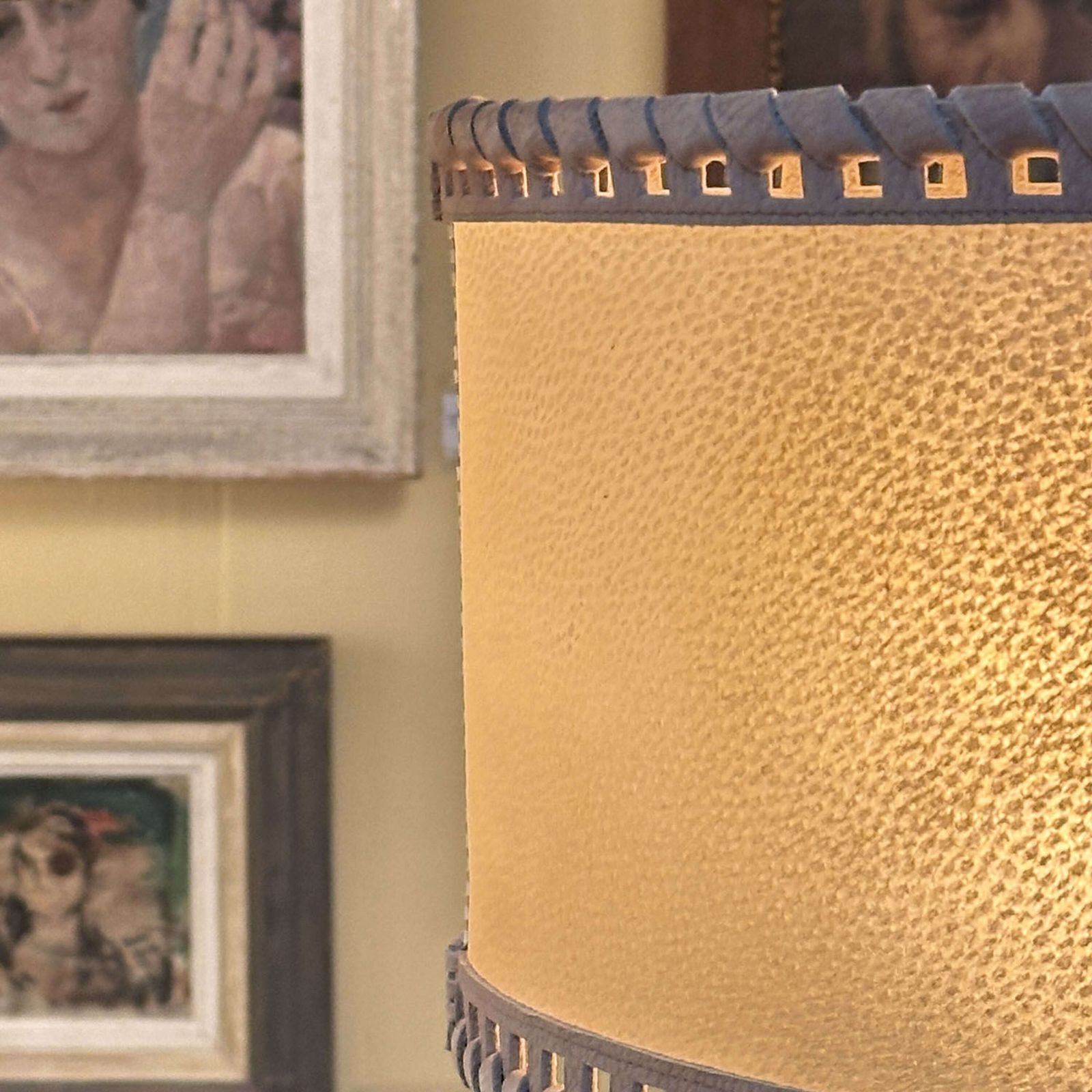 Counterbalance Pendant Lamp 1960's In Parchment And Beige Leather photo vintage