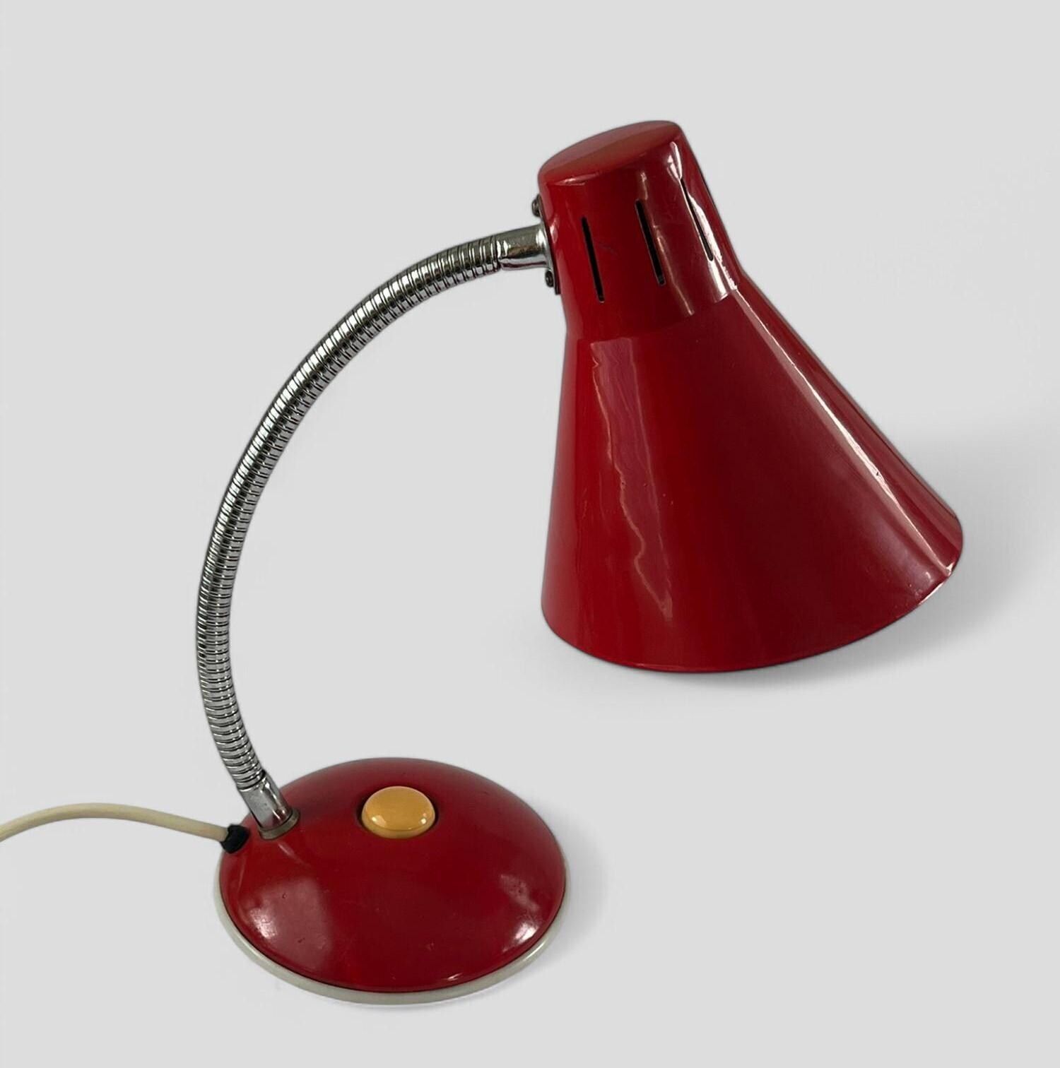 Vintage Mid Century Atomic Style Red Metal Gooseneck Desk Lamp photo for sale