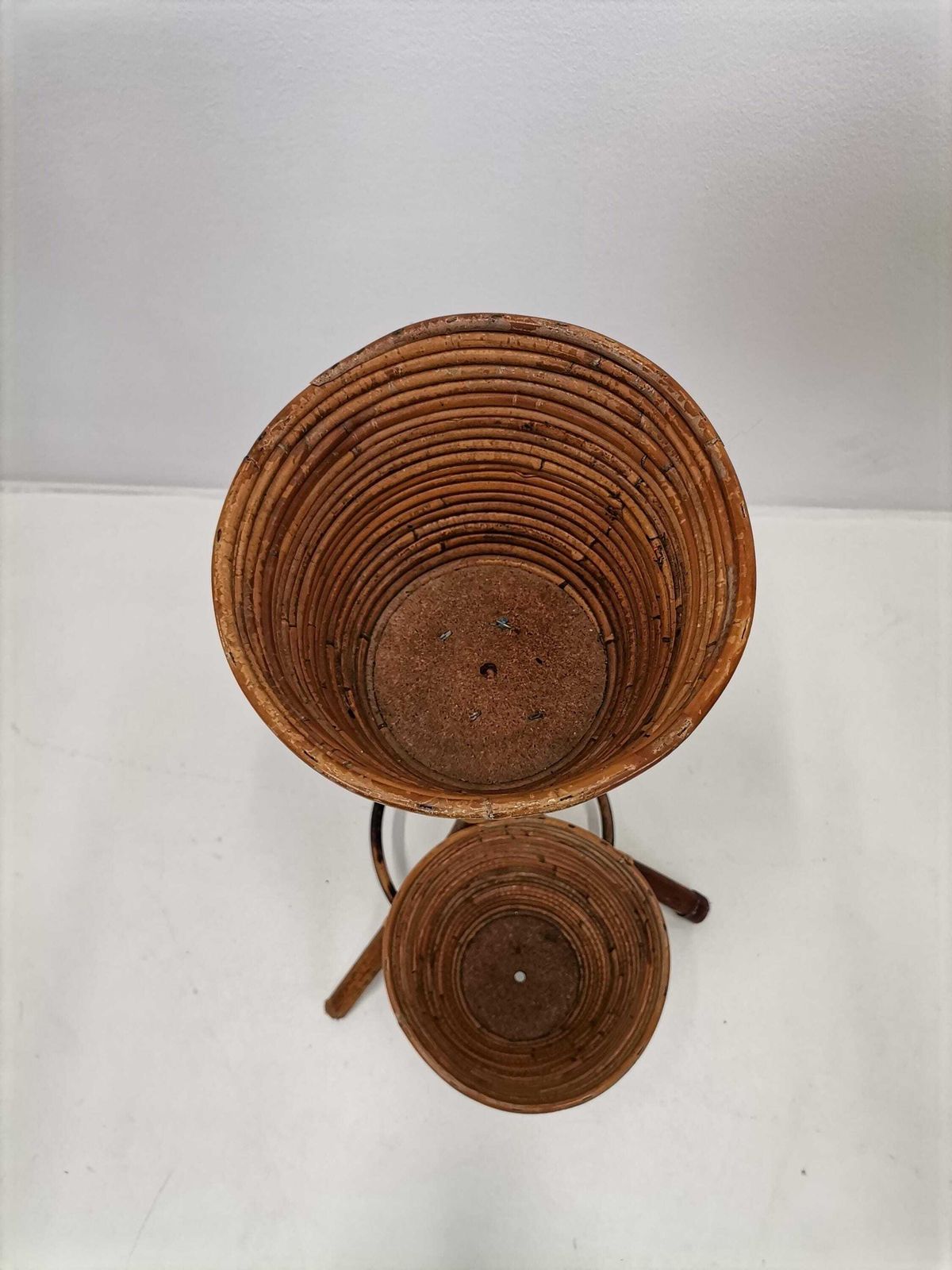 Small Vintage Bamboo Plant Stand / Basket Stand From Bamboo And Wicker photo for sale