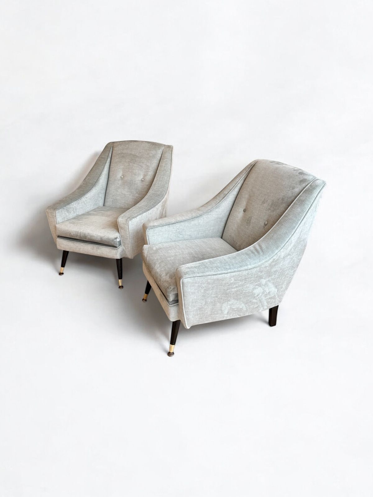 A Set Of Two Danish Armchairs Re Upholstered In A Powder Blue Wool Cover, Denmark 1960's photo for sale