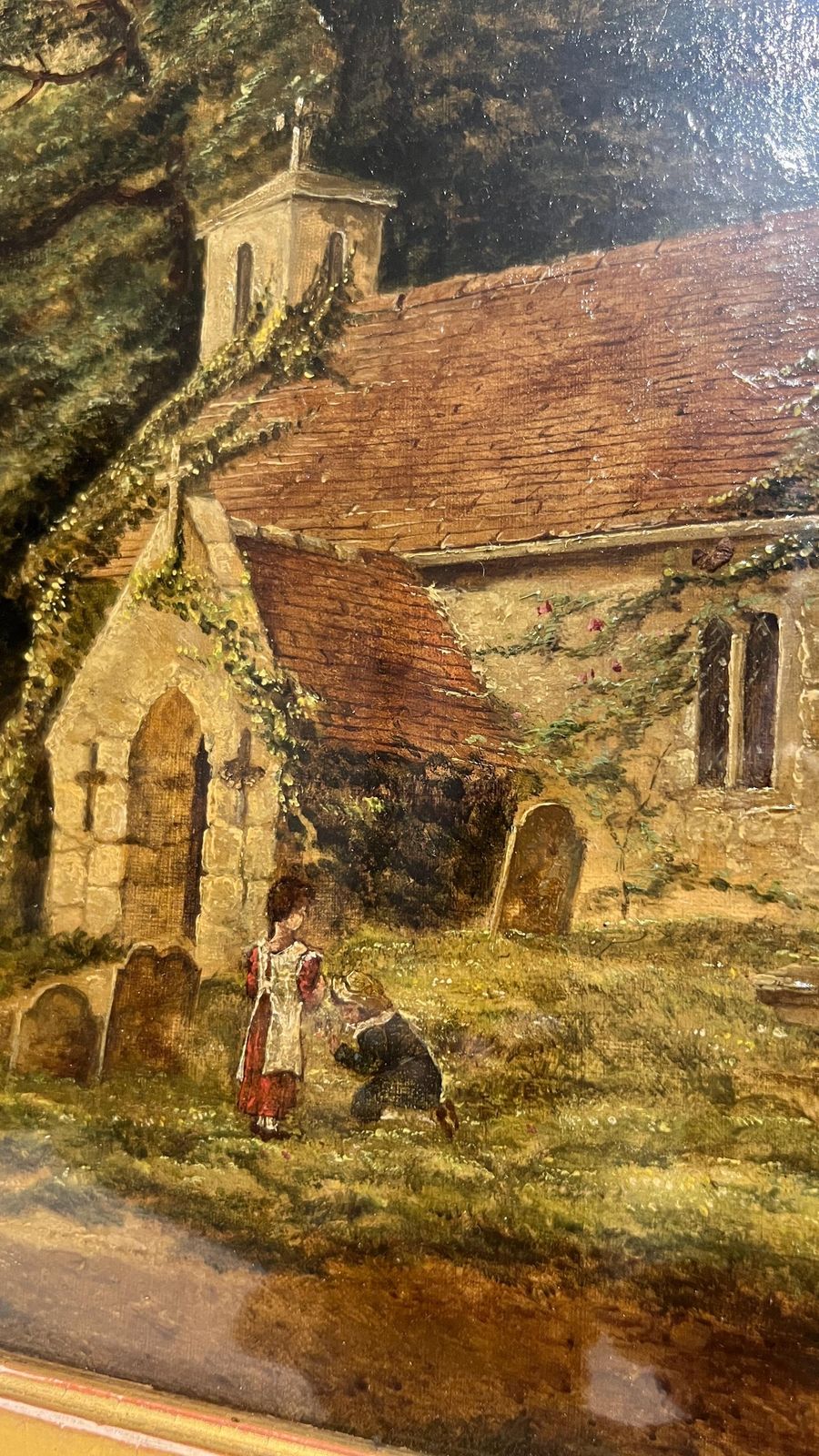 Antique 1800s Oil Painting By M. Wilson – Countryside Church Scene On Canvas photo 279.0