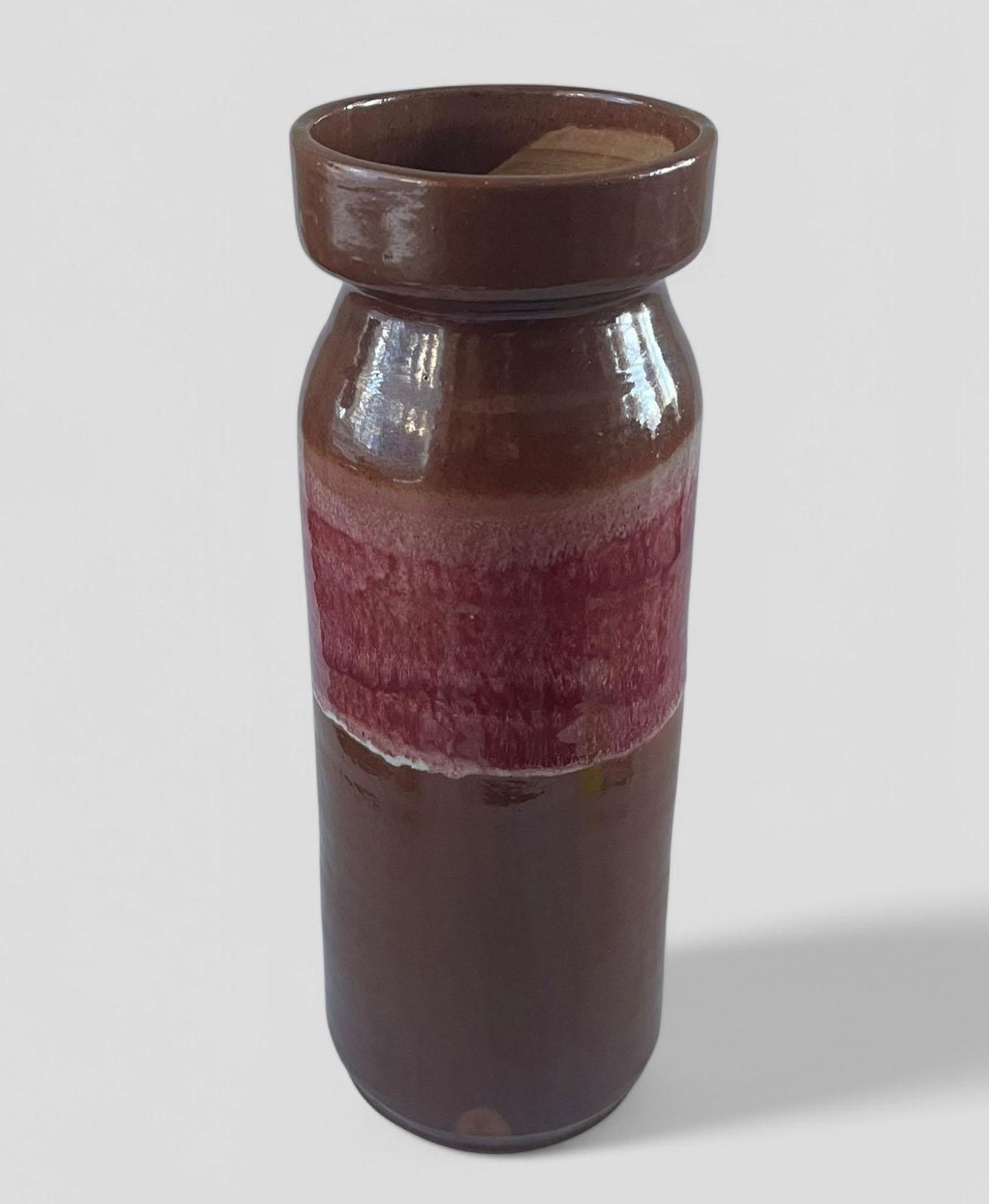 Large Mid Century Scheurich Brown & Pink Glazed Ceramic Fat Lava West Germany Pottery Vase photo furniture