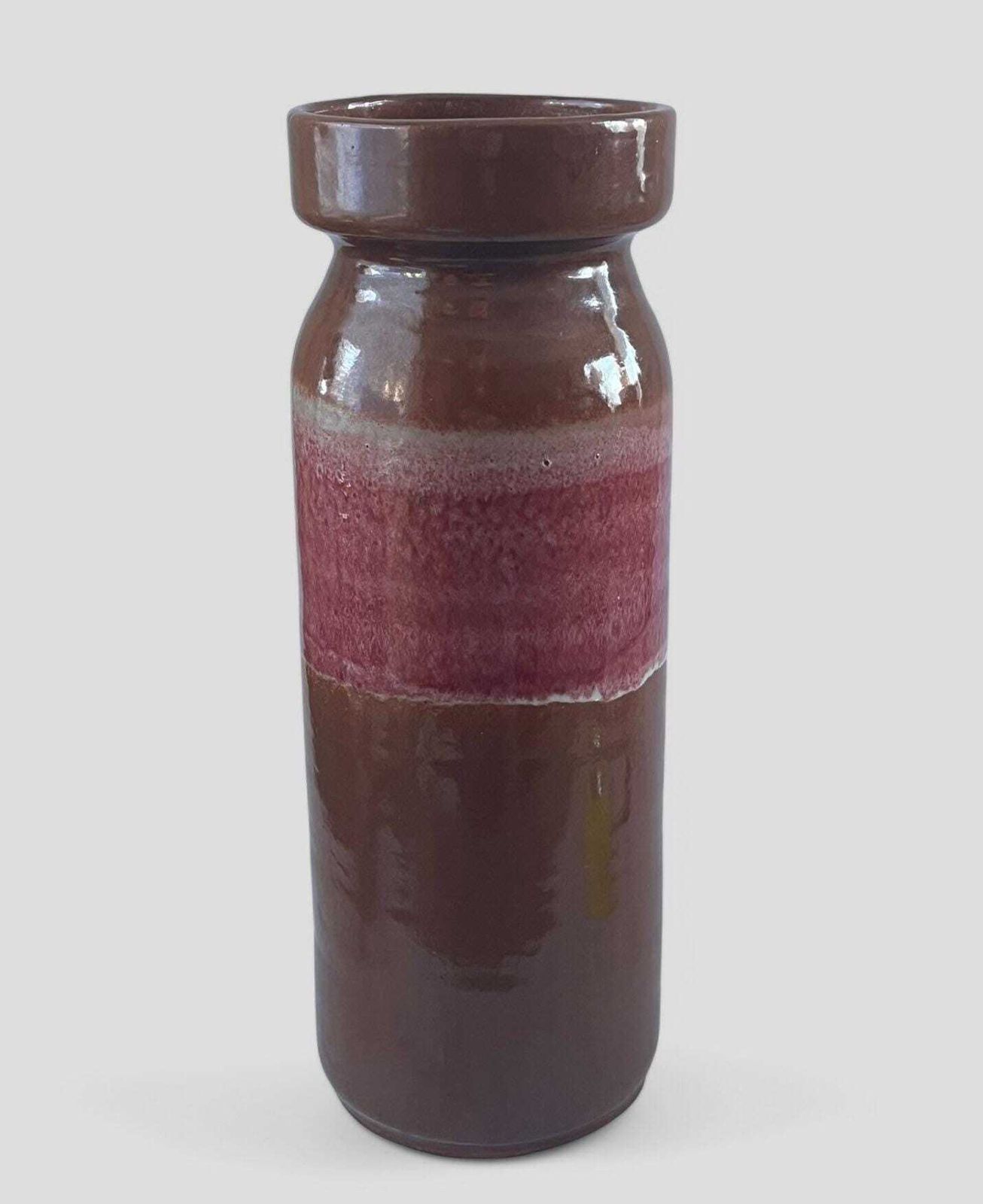 Large Mid Century Scheurich Brown & Pink Glazed Ceramic Fat Lava West Germany Pottery Vase photo 70.0