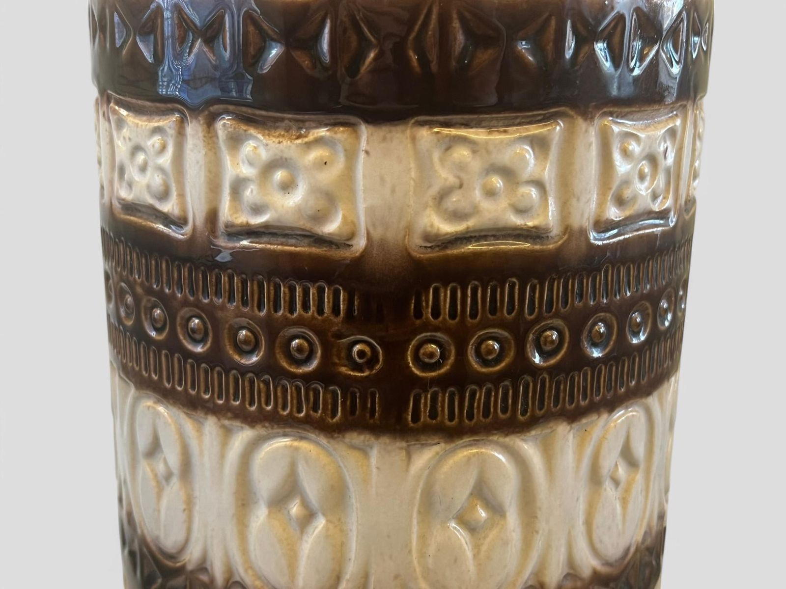 Large Mid Century Scheurich White & Brown Glazed Ceramic West German Pottery Floor Vase photo 80.0
