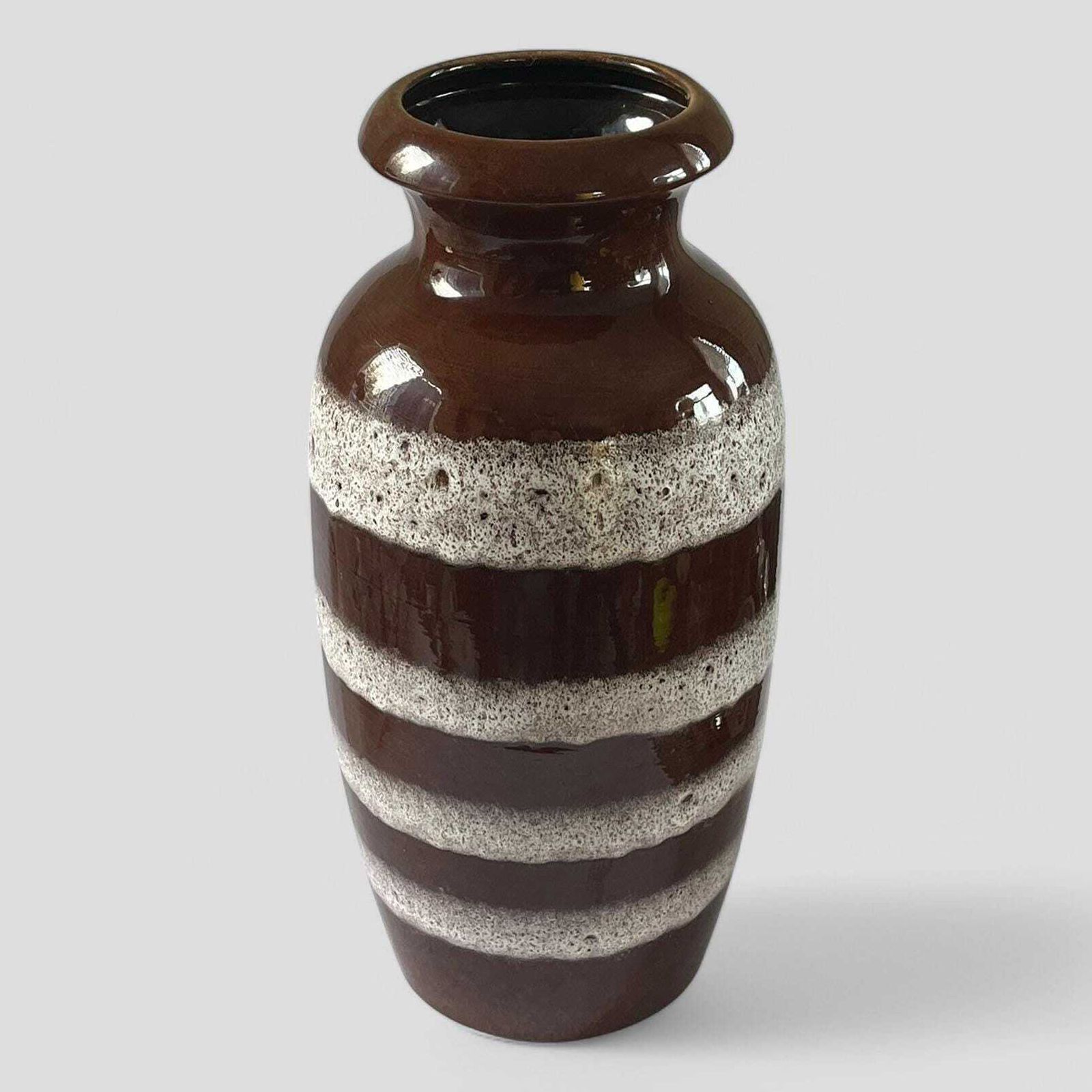 Large Mid Century Scheurich White & Brown Glazed Ceramic West Germany Pottery Floor Vase