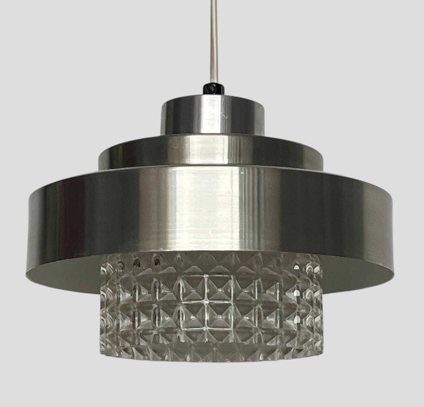 Mid Century Danish Steel & Glass Hanging Pendant Ceiling Light