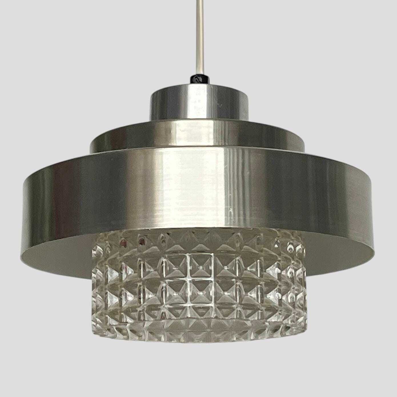 Mid Century Danish Steel & Glass Hanging Pendant Ceiling Light photo Lighting