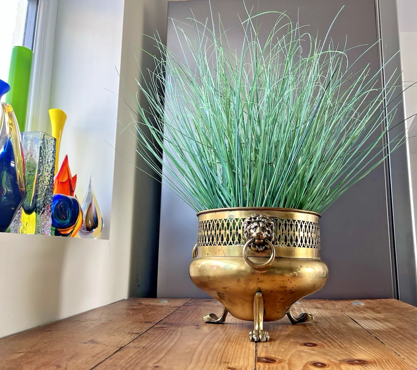 Home Decor Antique Art Nouveau Brass William Soutter & Sons Plant Pot Lion Handles & Feet photo