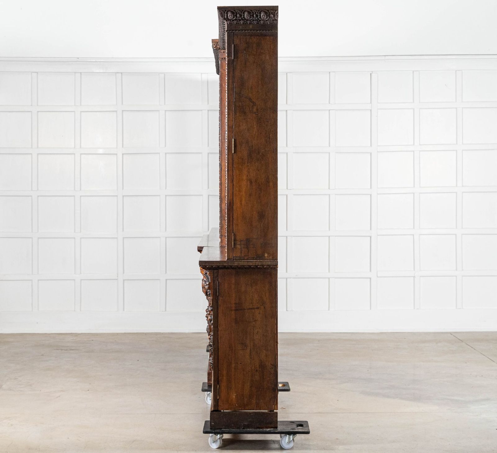 Magnificent Monumental English 19thc Carved Oak Breakfront Glazed Bookcase photo buy