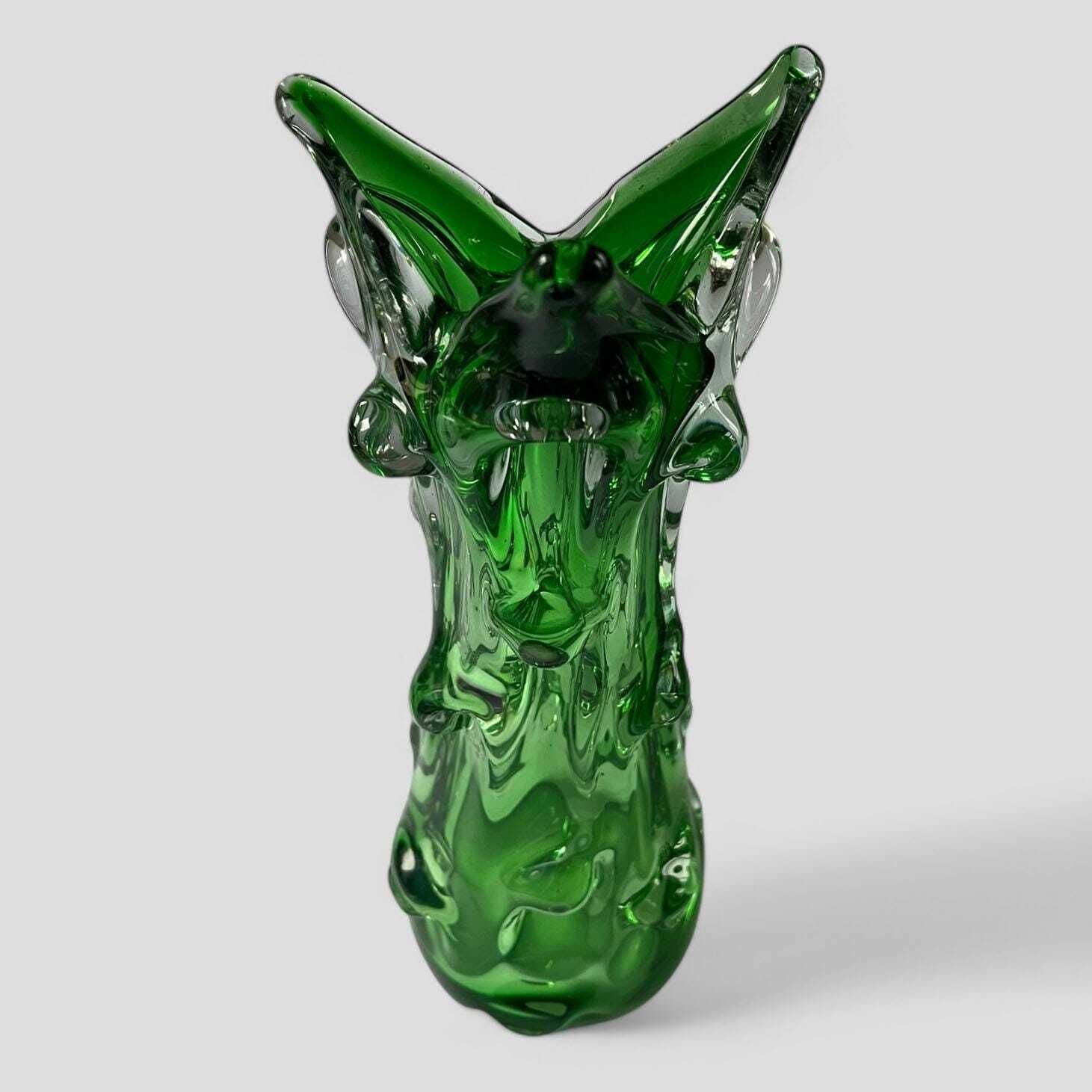 Mid Century Emerald Green Bohemian Glass Sculpture Vase By Jan Beranek For Skrdlovice Glassworks