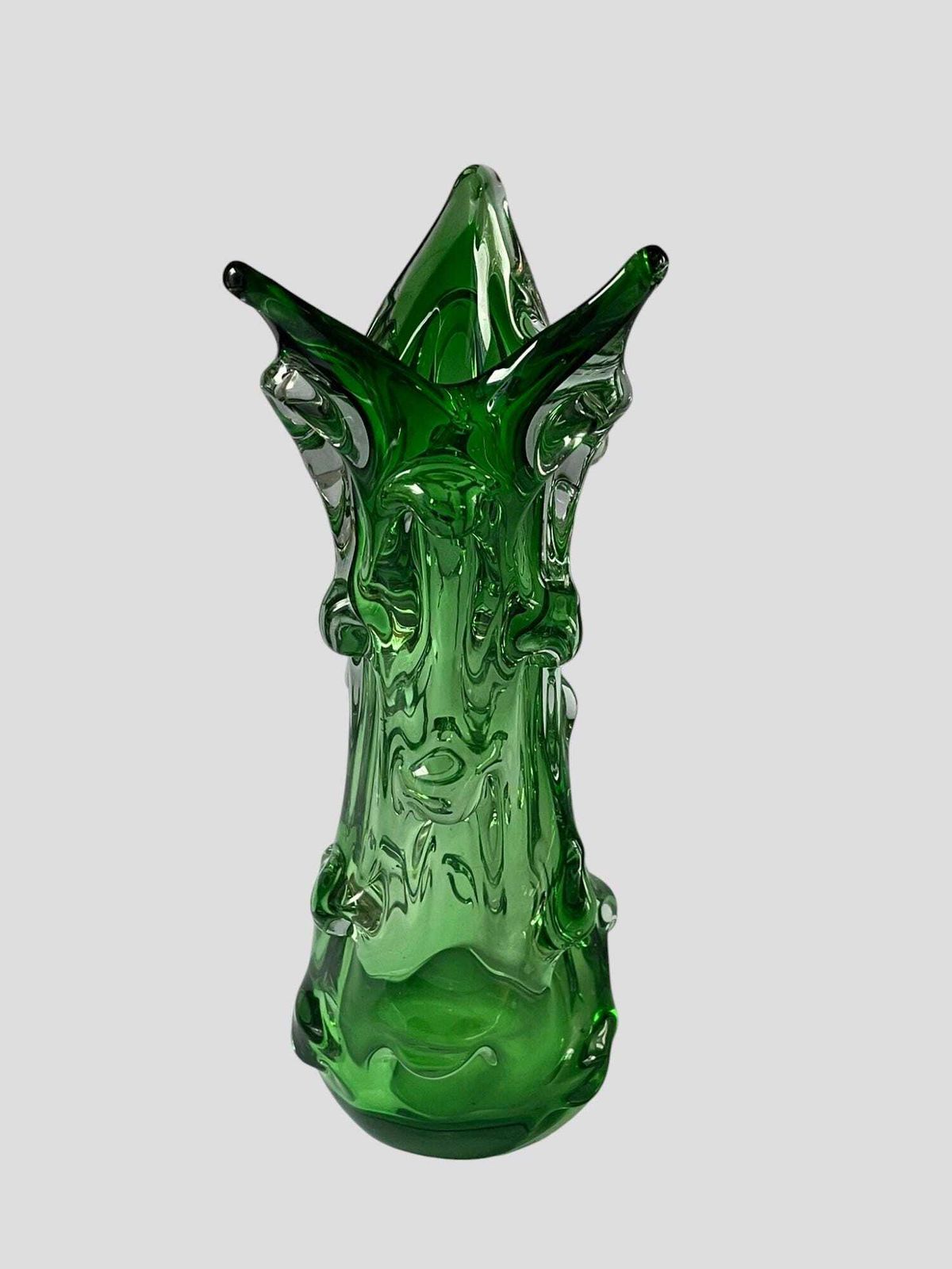 Mid Century Emerald Green Bohemian Glass Sculpture Vase By Jan Beranek For Skrdlovice Glassworks photo Home Decor