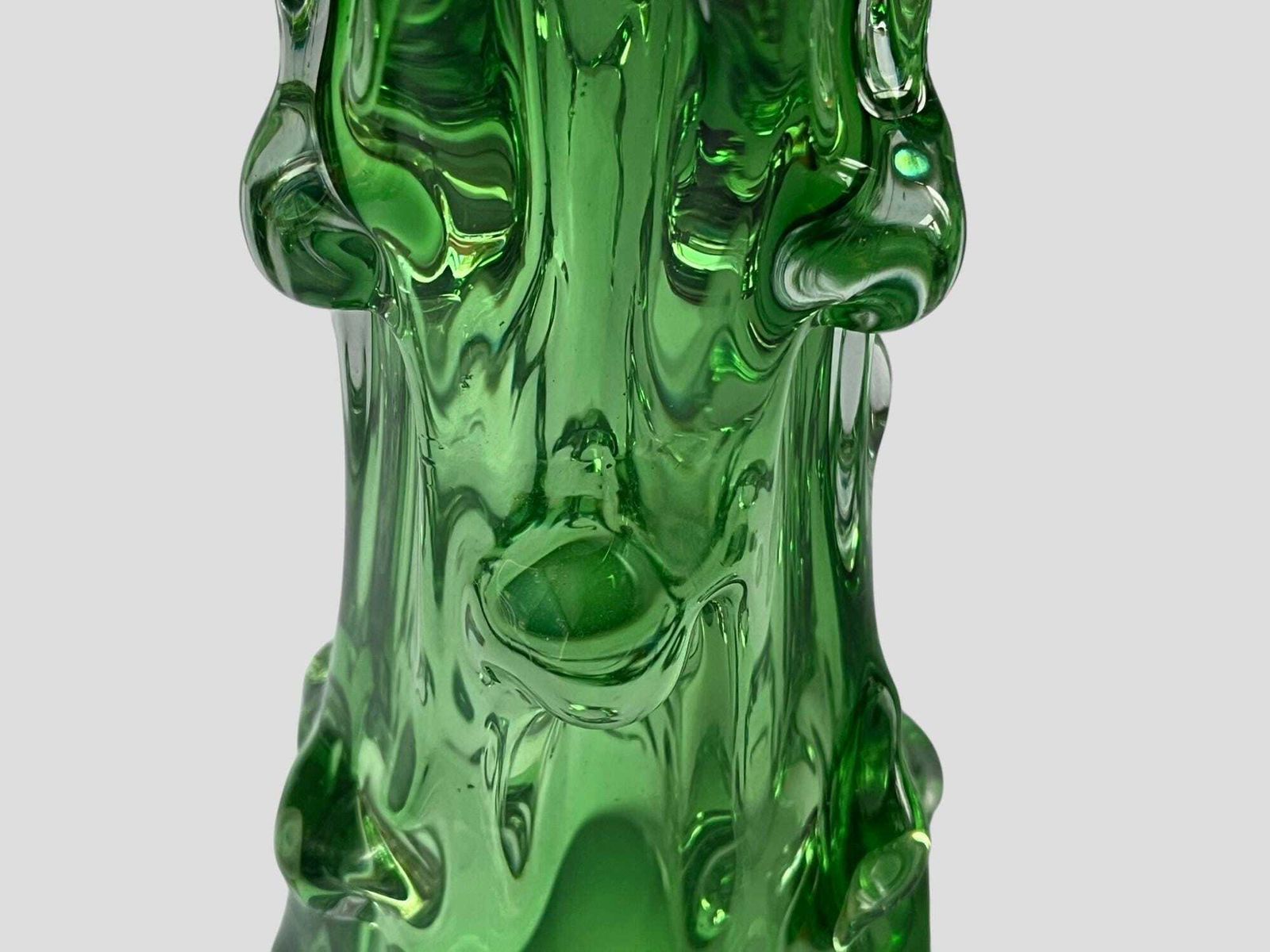 Mid Century Emerald Green Bohemian Glass Sculpture Vase By Jan Beranek For Skrdlovice Glassworks photo vinterior